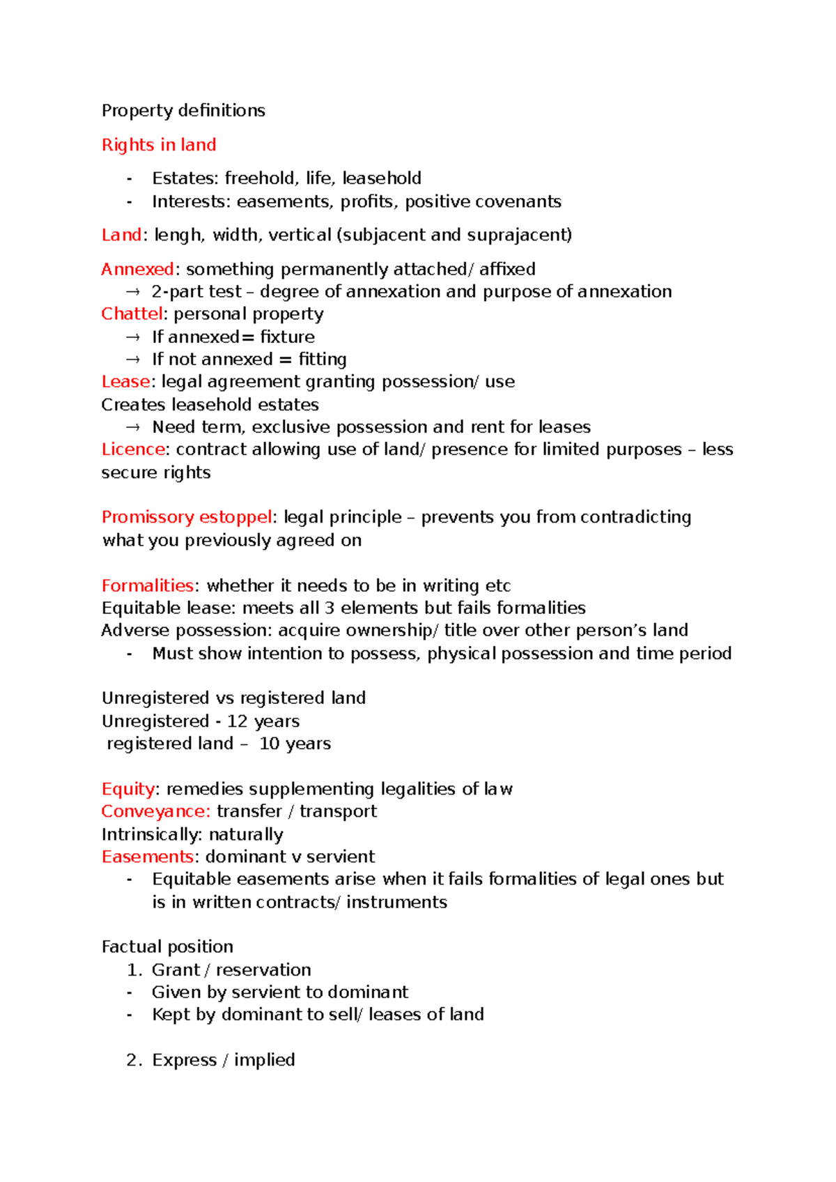 Property Definitions: Rights, Estates, and Interests in Land - Studocu