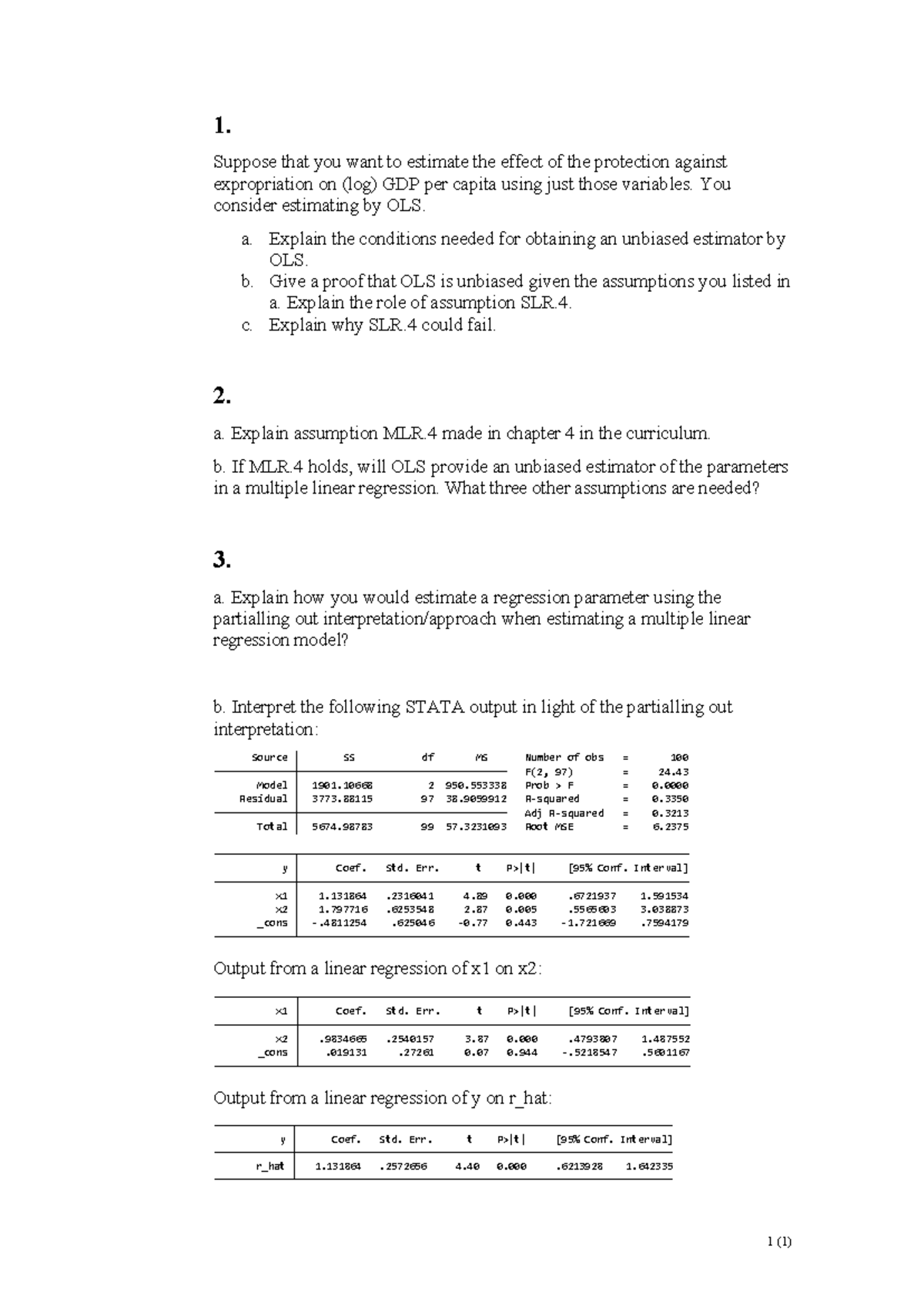 Home Assignment 1 - OLS Estimation and Assumptions Analysis - Studocu