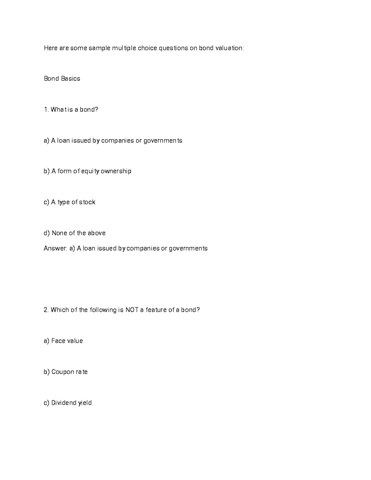 Fin 200 Final Exam: Bond Valuation Questions & Answers - Studocu