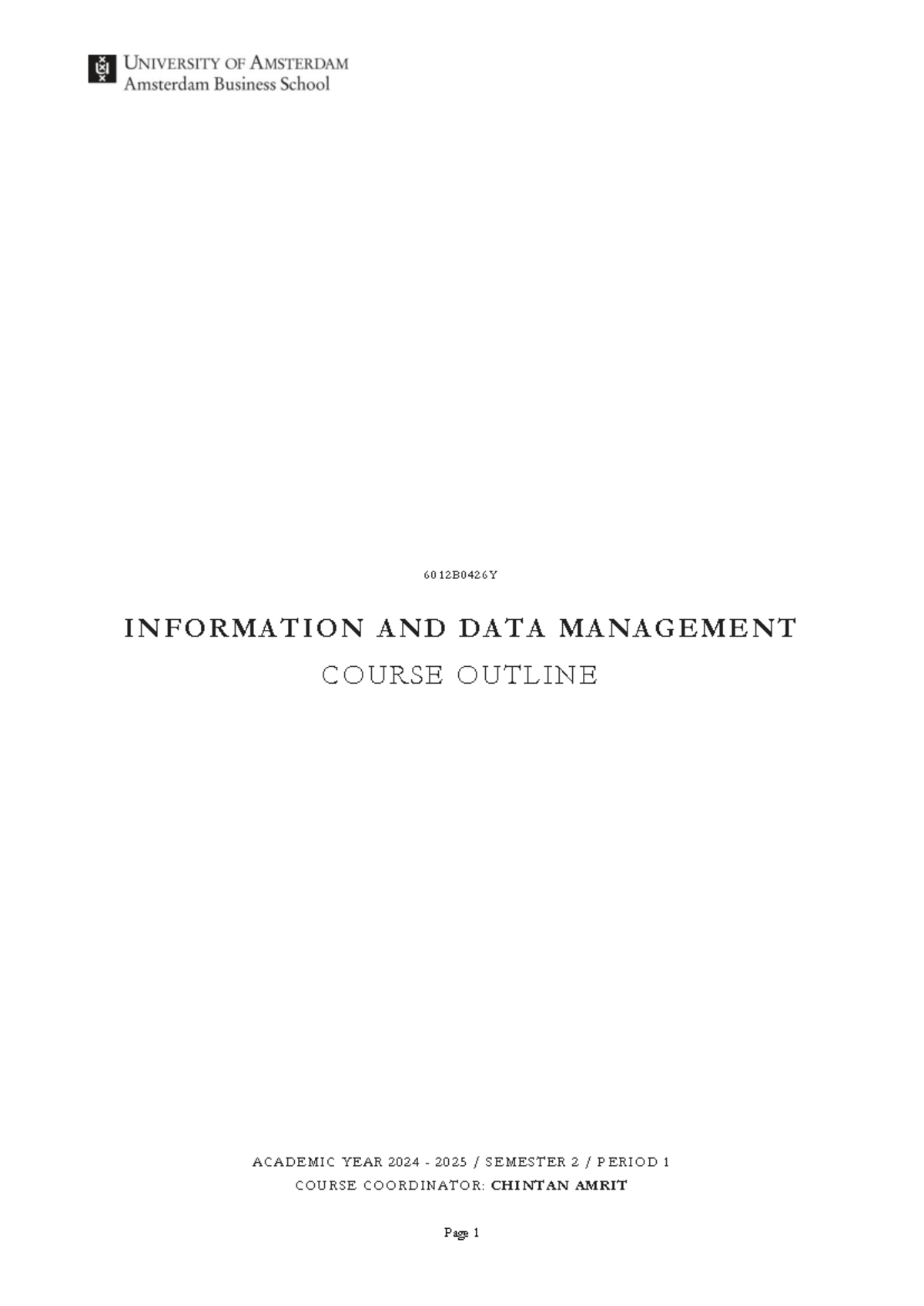 IDM 6012B Course Manual: Information & Data Management 2025 - Studeersnel