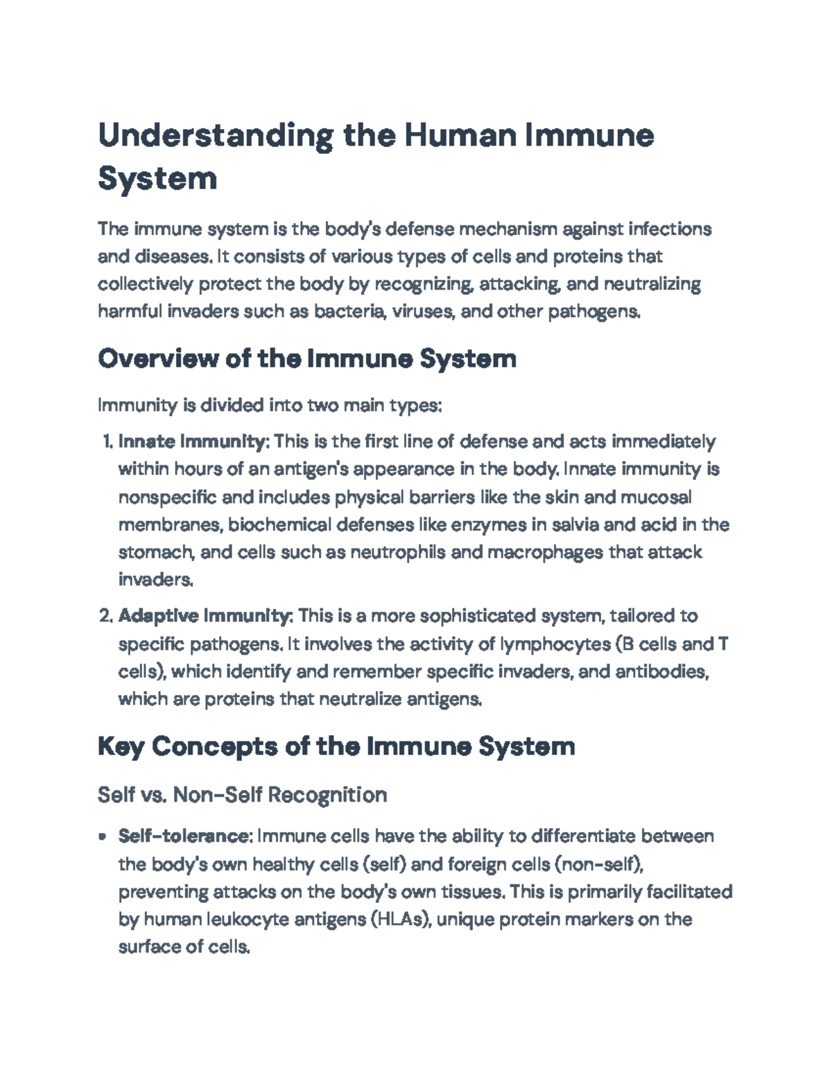 Understanding the Human Immune System: Key Concepts and Mechanisms ...