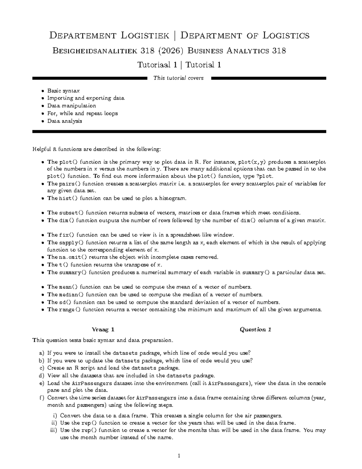 BA318 2026 Tutorial 1: R Basics, Data Manipulation & Analysis - Studocu
