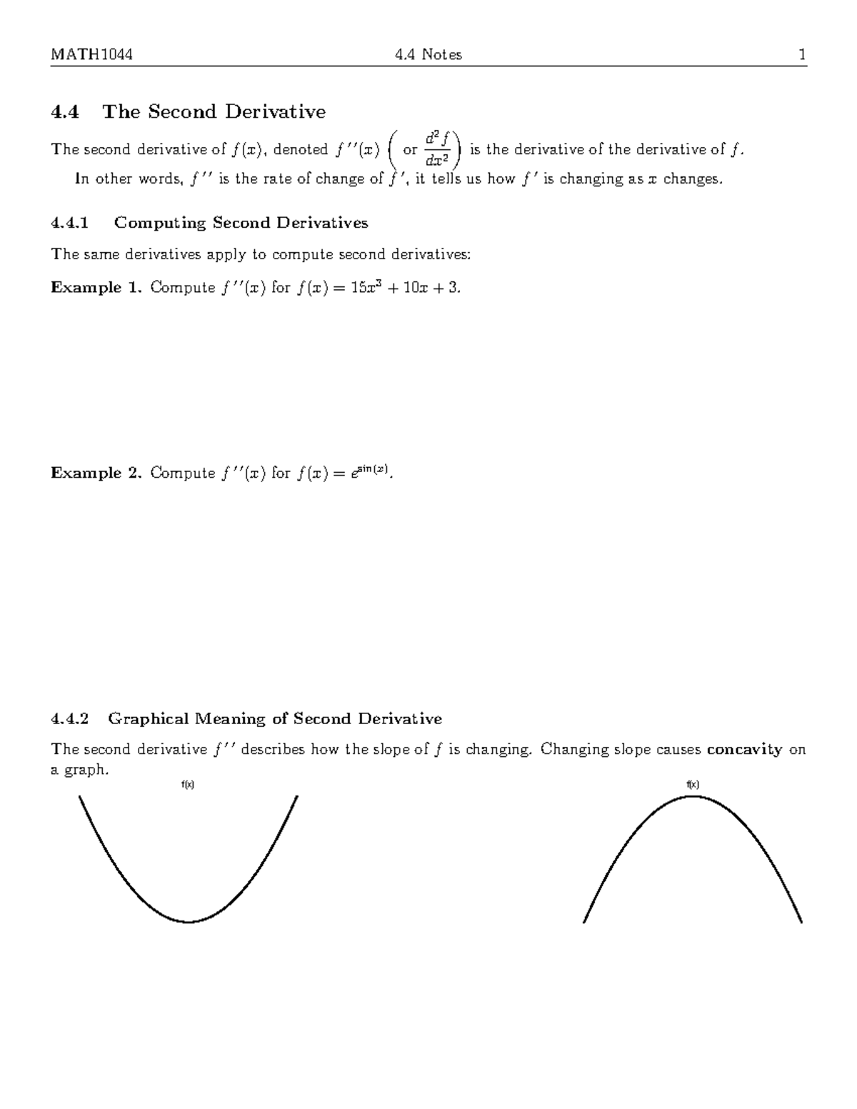 LNs4-4-1 - summary of lecture - MATH1044 4 Notes 1 4 The Second ...