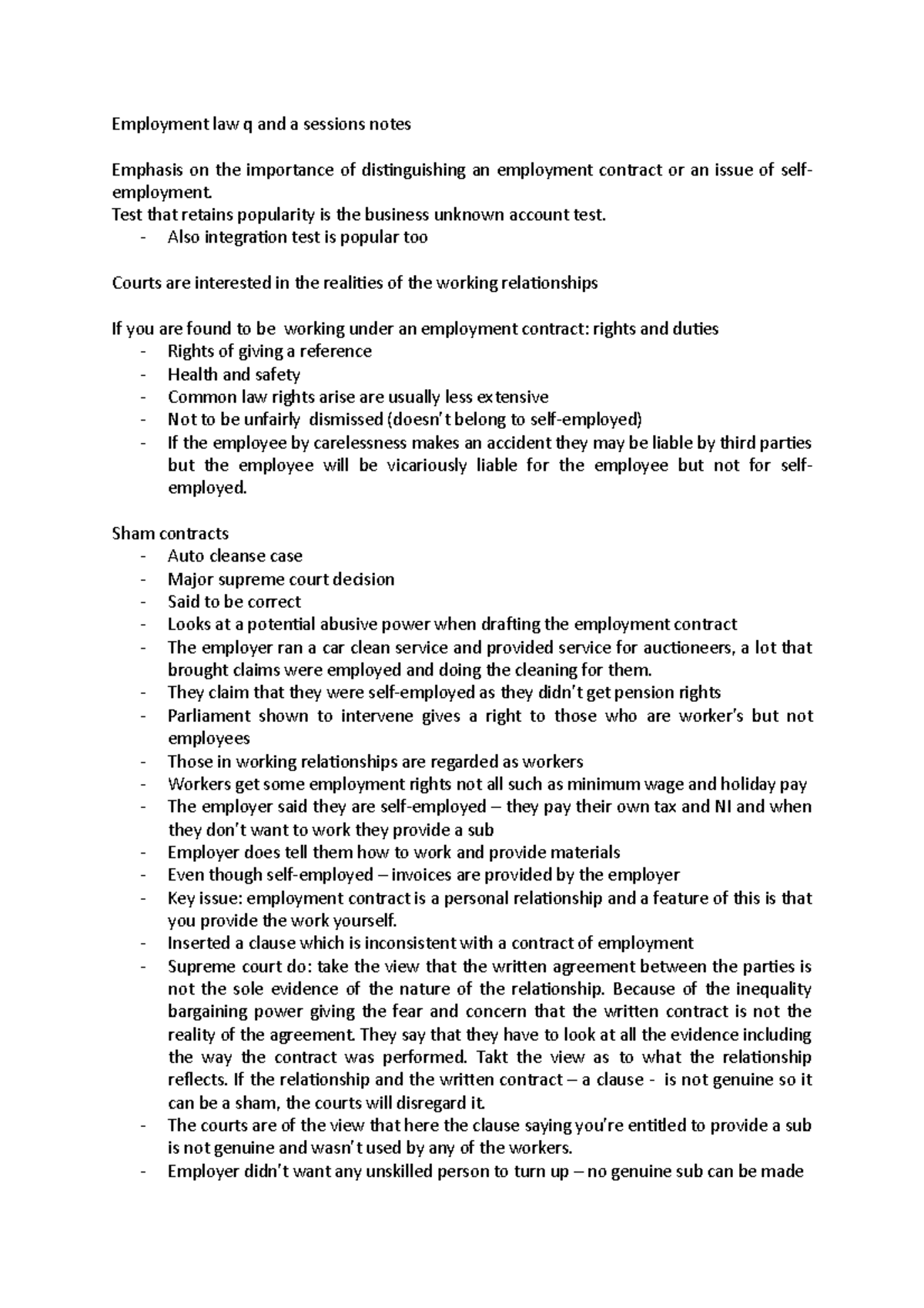 Employment Law Q&A Session Notes: Key Insights & Case Studies - Studocu