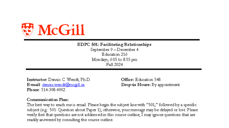 EDPC 501: Fall 2024 Course Outline on Facilitating Relationships - Studocu