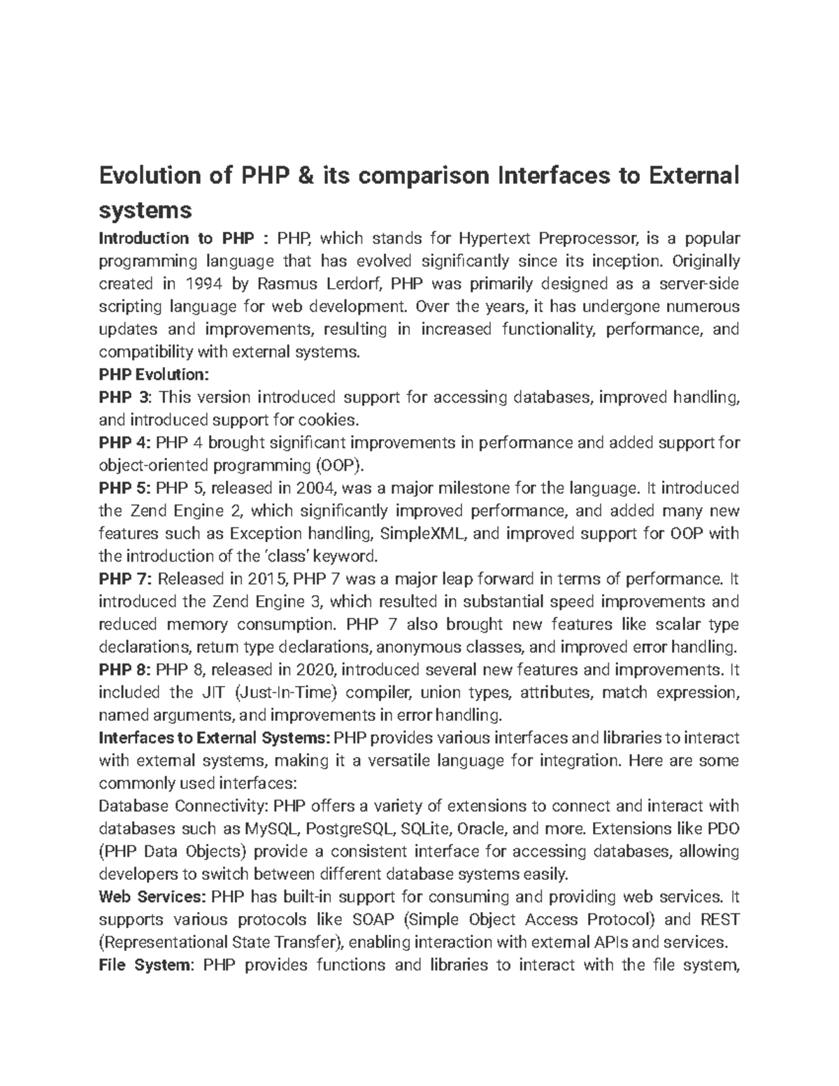 Evolution of PHP: A Comprehensive Overview and External Interfaces ...