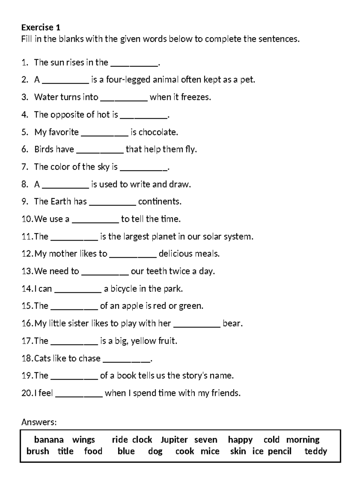 Exercise 1: Fill in the Blanks Activity for Vocabulary Completion - Studocu