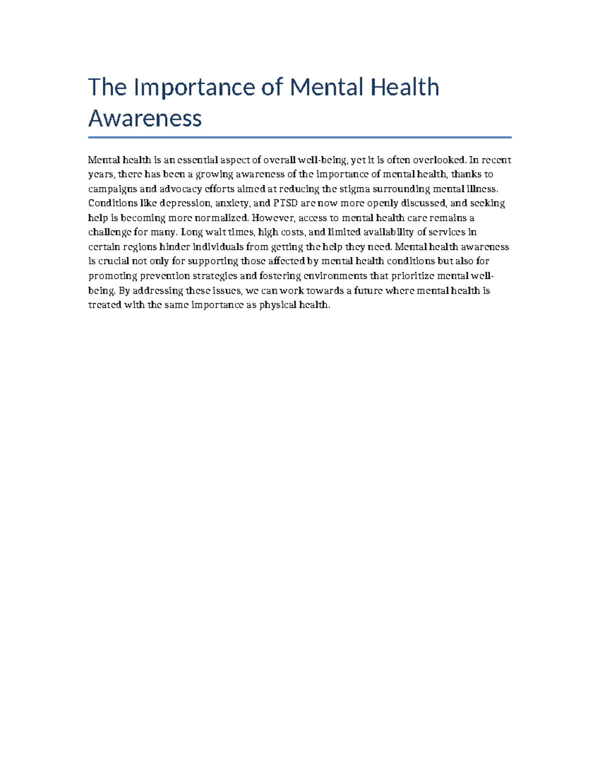 The Importance of Mental Health Awareness - The Importance of Mental ...