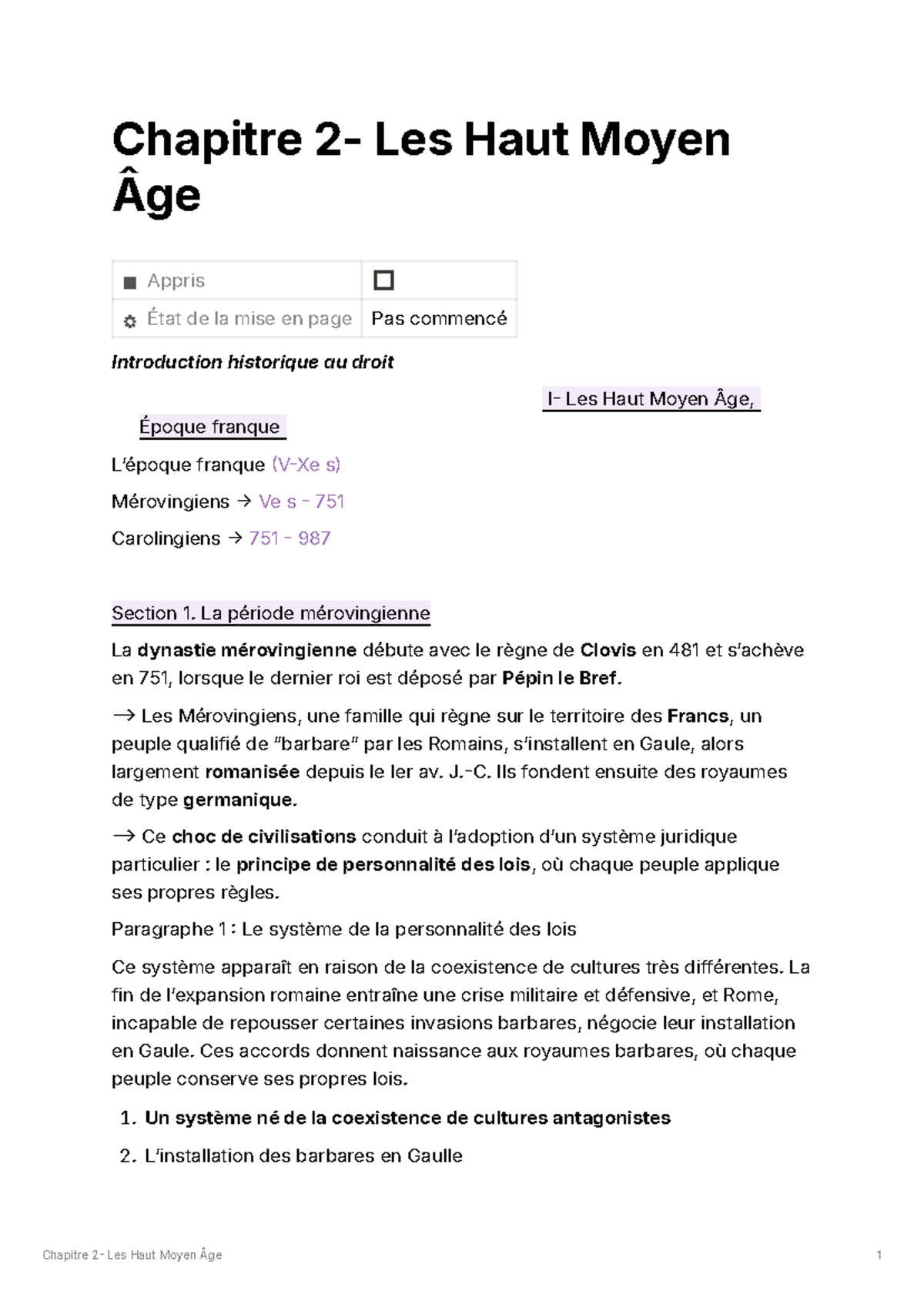 Chapitre 2 - Les Haut Moyen Âge : État des Lieux et Évolutions ...