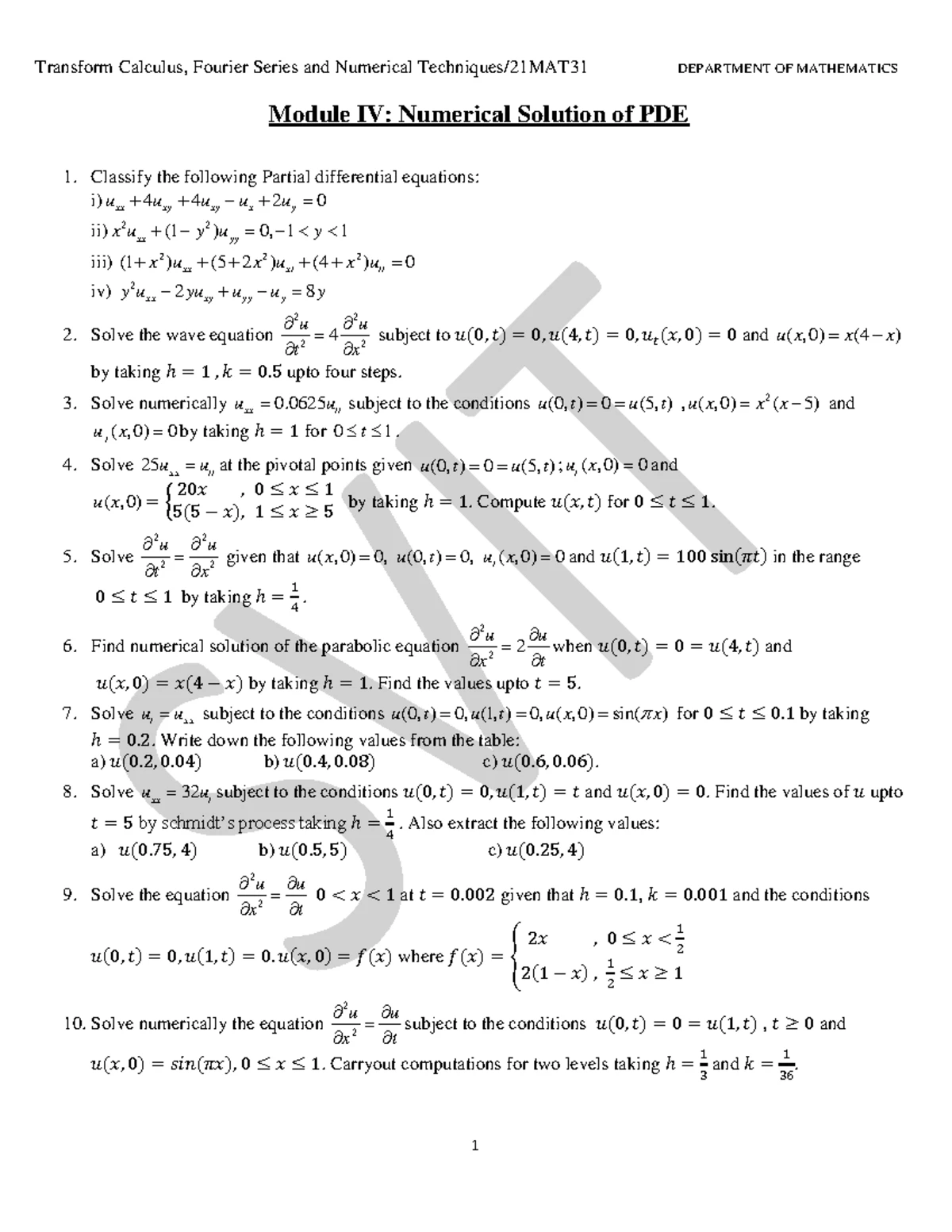 21MAT31 model question paper 1 - Model Question Paper-I with effect ...