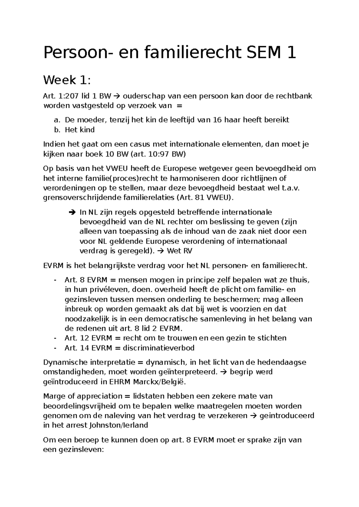 Persoon- en Familierecht SEM 1 Samenvatting en Belangrijke Artikelen ...
