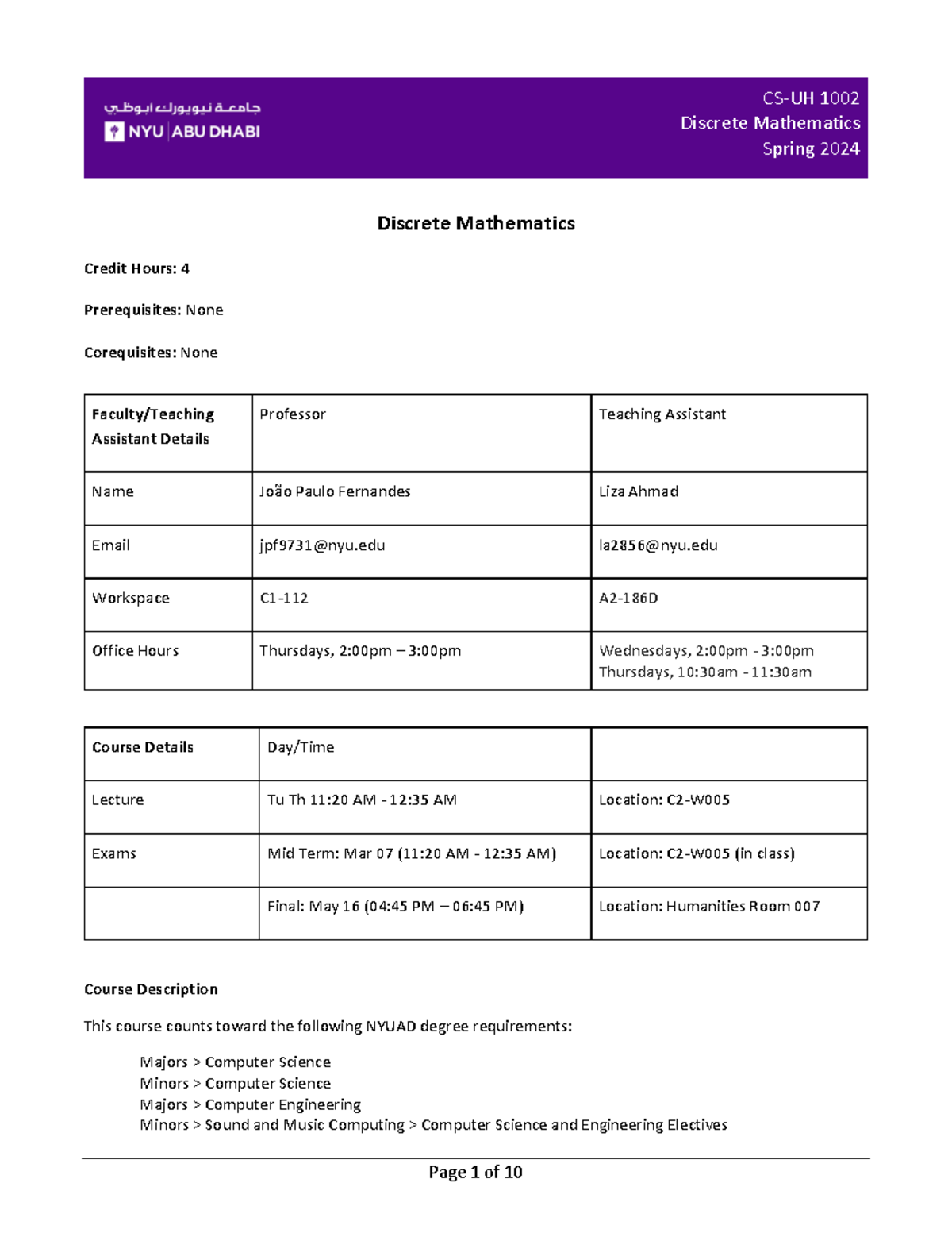 1002 Discrete Mathematics Syllabus - Spring 2024 Overview - Studocu