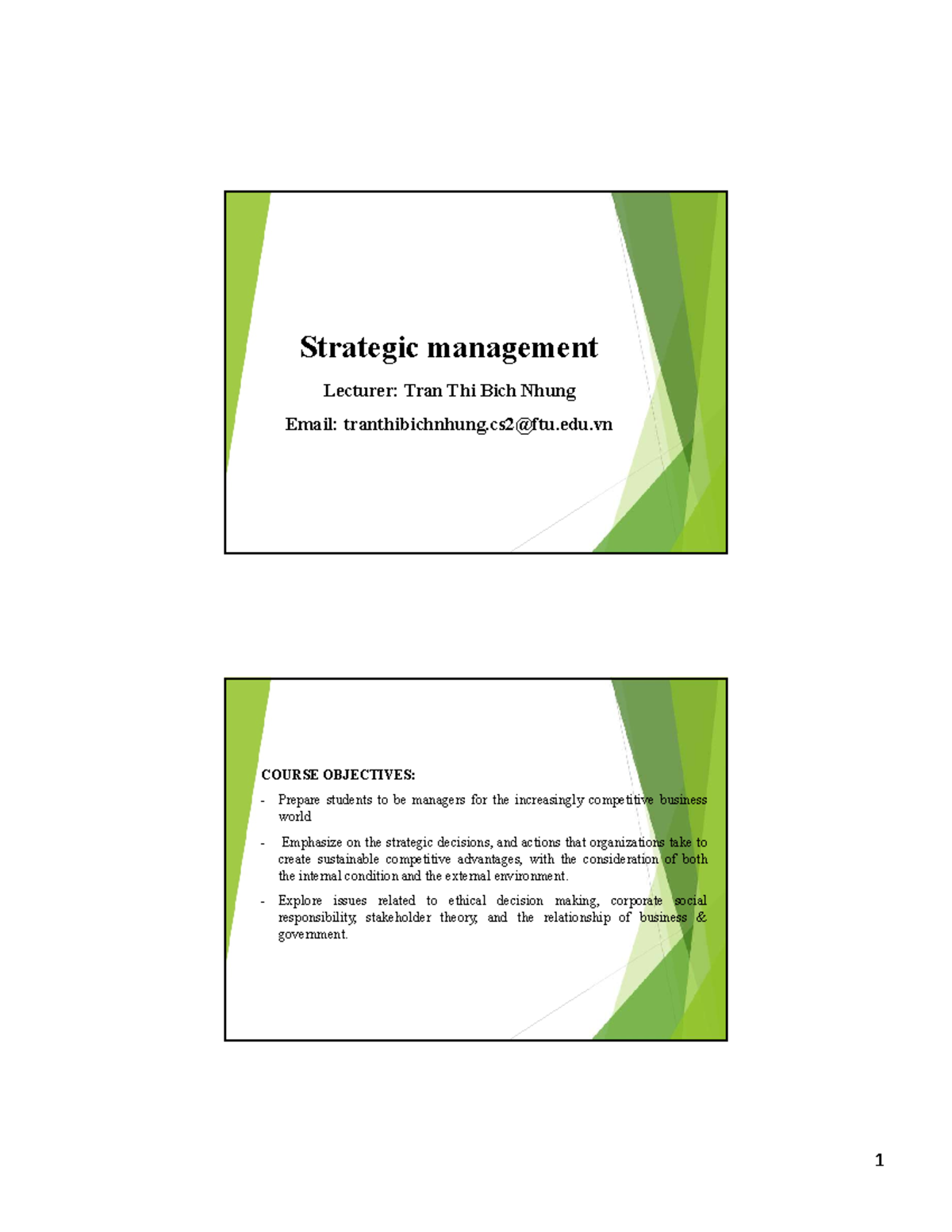 Chapter 1 - Slide cô Nhung - Strategic management Lecturer: Tran Thi ...