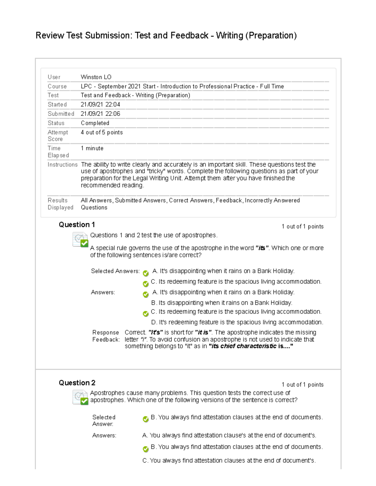 LPC Prep: Pre-Workshop Multiple Choice Test on Writing Skills - Studocu