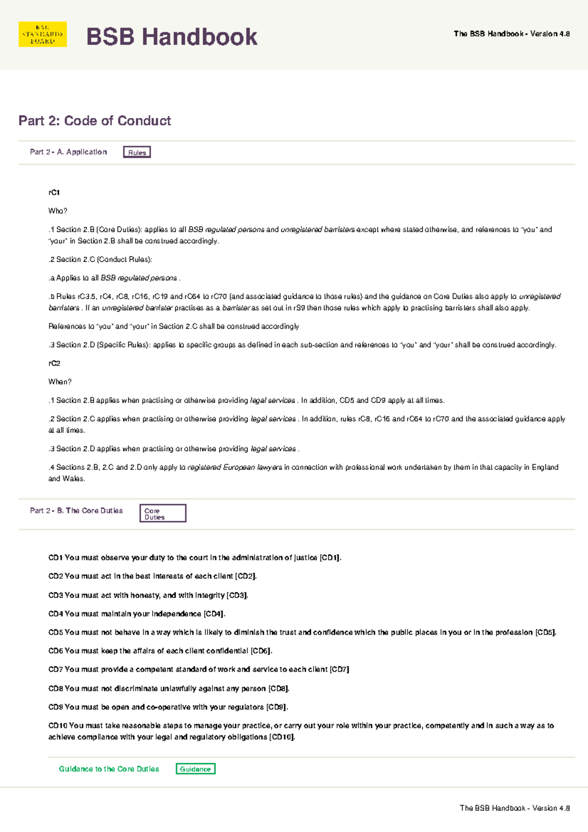 BSB Handbook 4.8: Part 2 - Code of Conduct Overview - Studocu