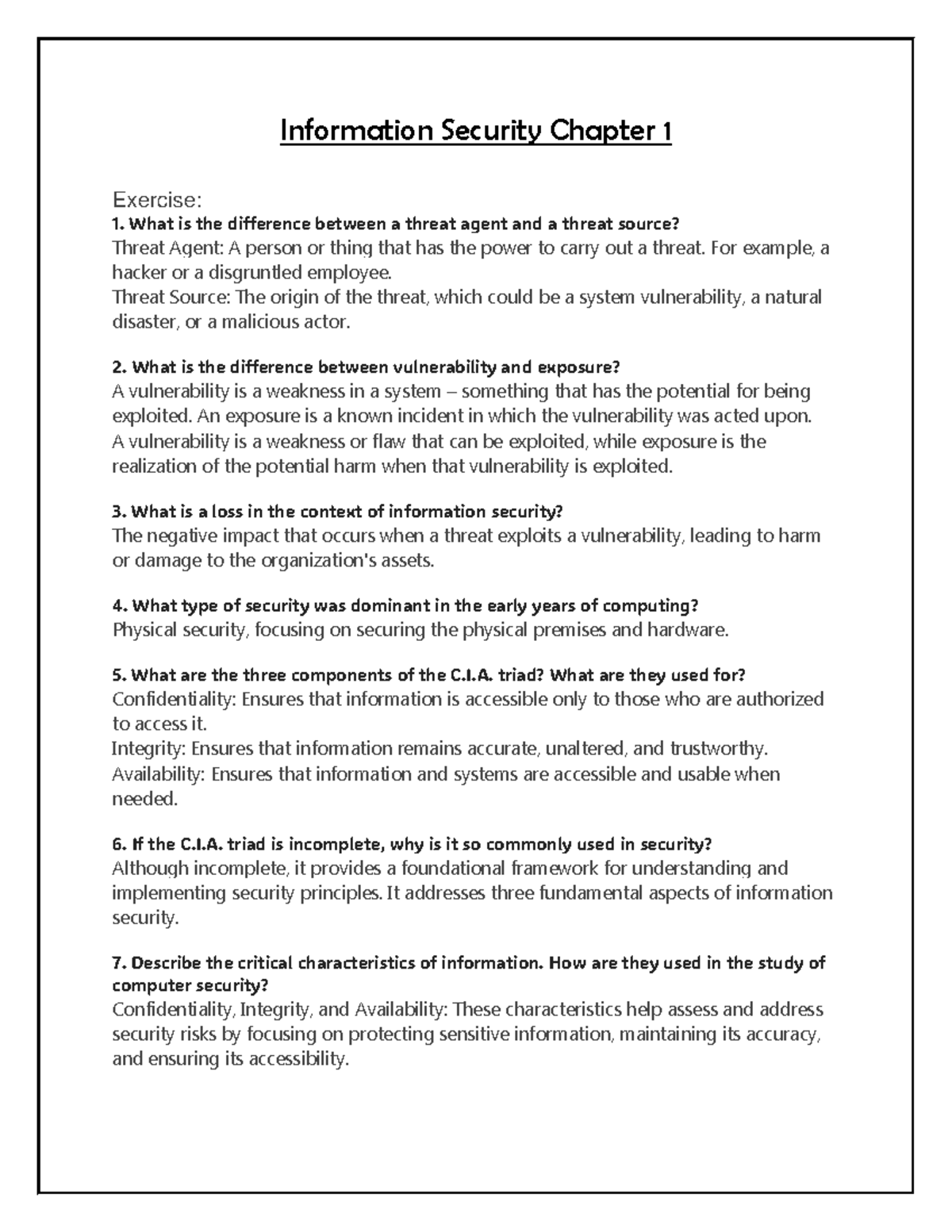 IS Chapter 1 Solutions - Key Concepts in Information Security - Studocu