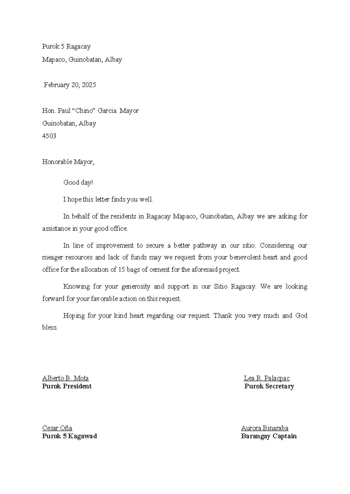 Community Solicitation Letter for Pathway Improvement Project - Studocu