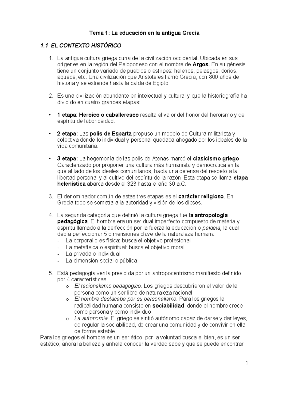 Tema 1 (libro) - Tema 1: La educación en la antigua Grecia 1 EL ...