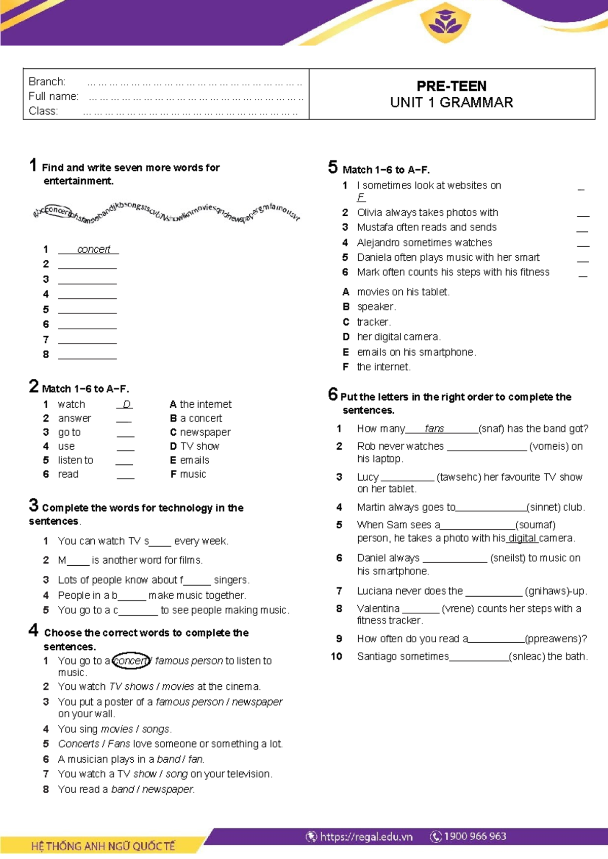 UNIT 11 Vocabulary: Entertainment & Technology Exercises - Studocu