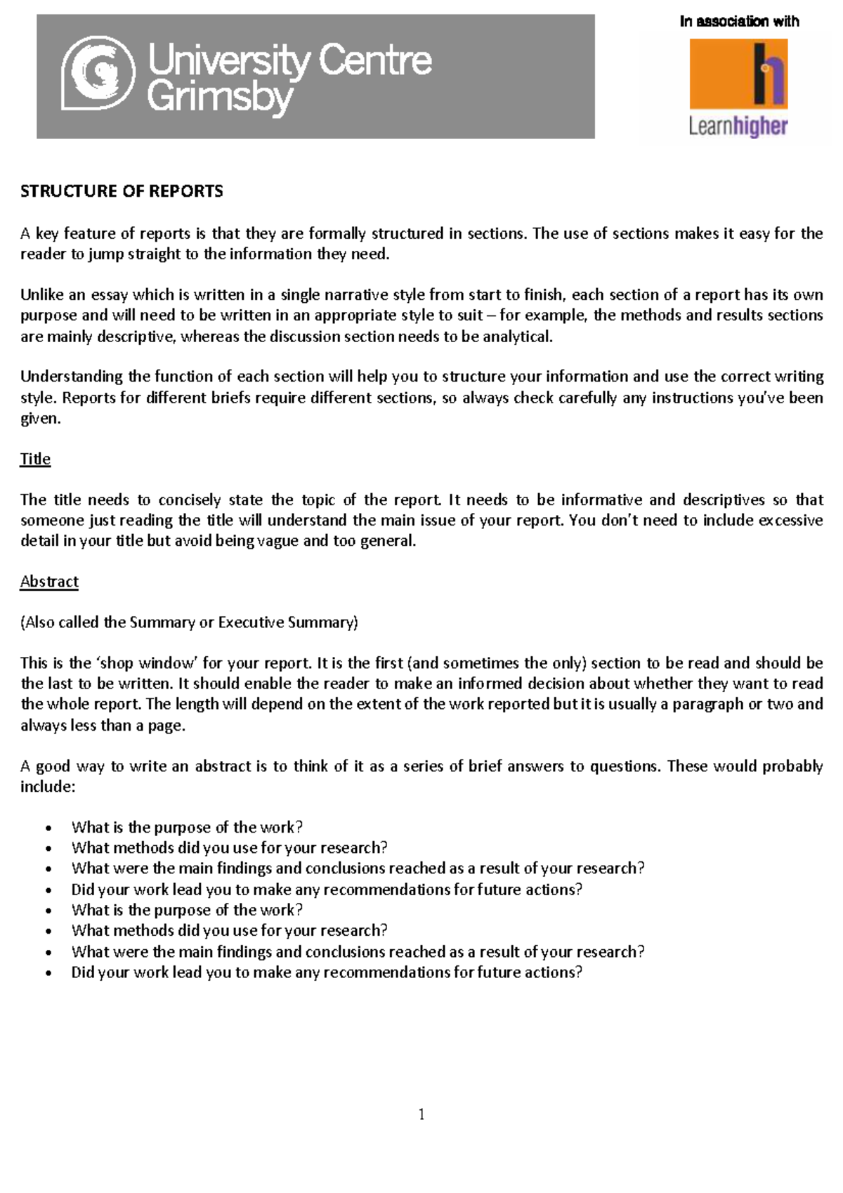 Structure of Reports: A LearnHigher Guide for Effective Writing - Studocu