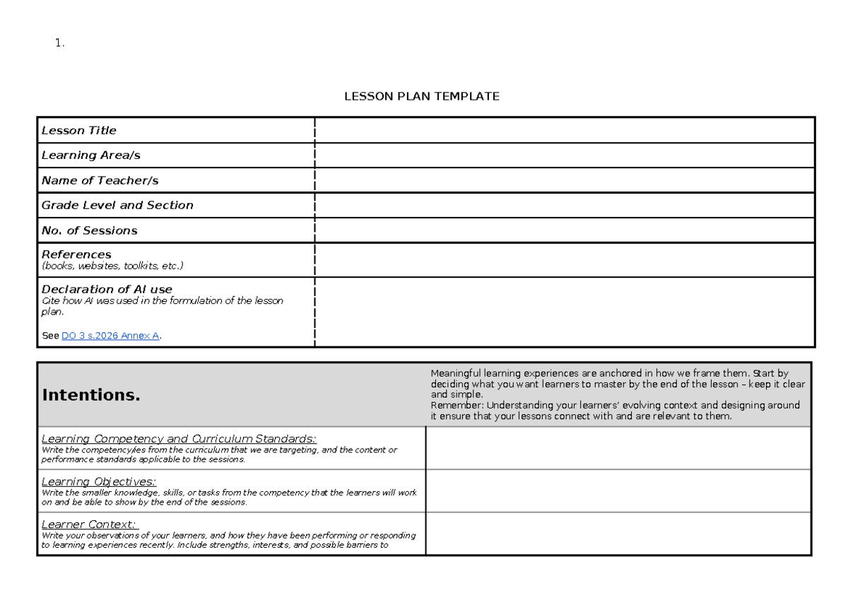1. LESSON PLAN TEMPLATE: Designing Effective Learning Experiences - Studocu