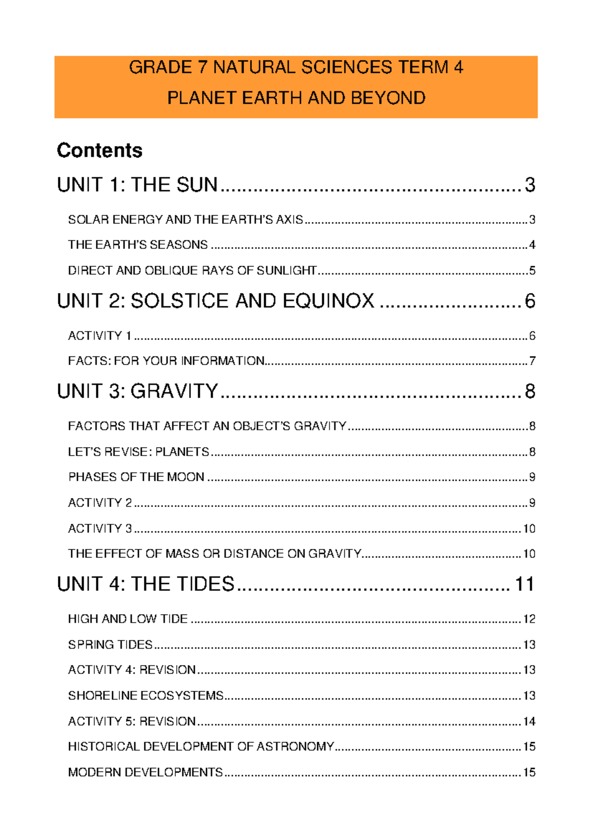 Grade 7 NS Term 4: Exploring Planet Earth and Beyond - Studocu