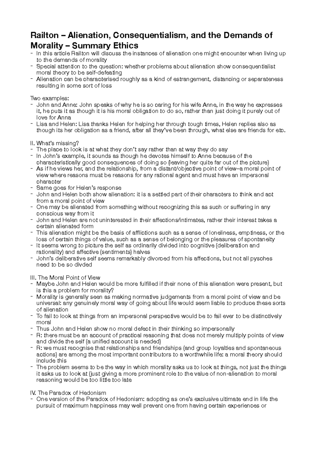 Summary of Railton's 