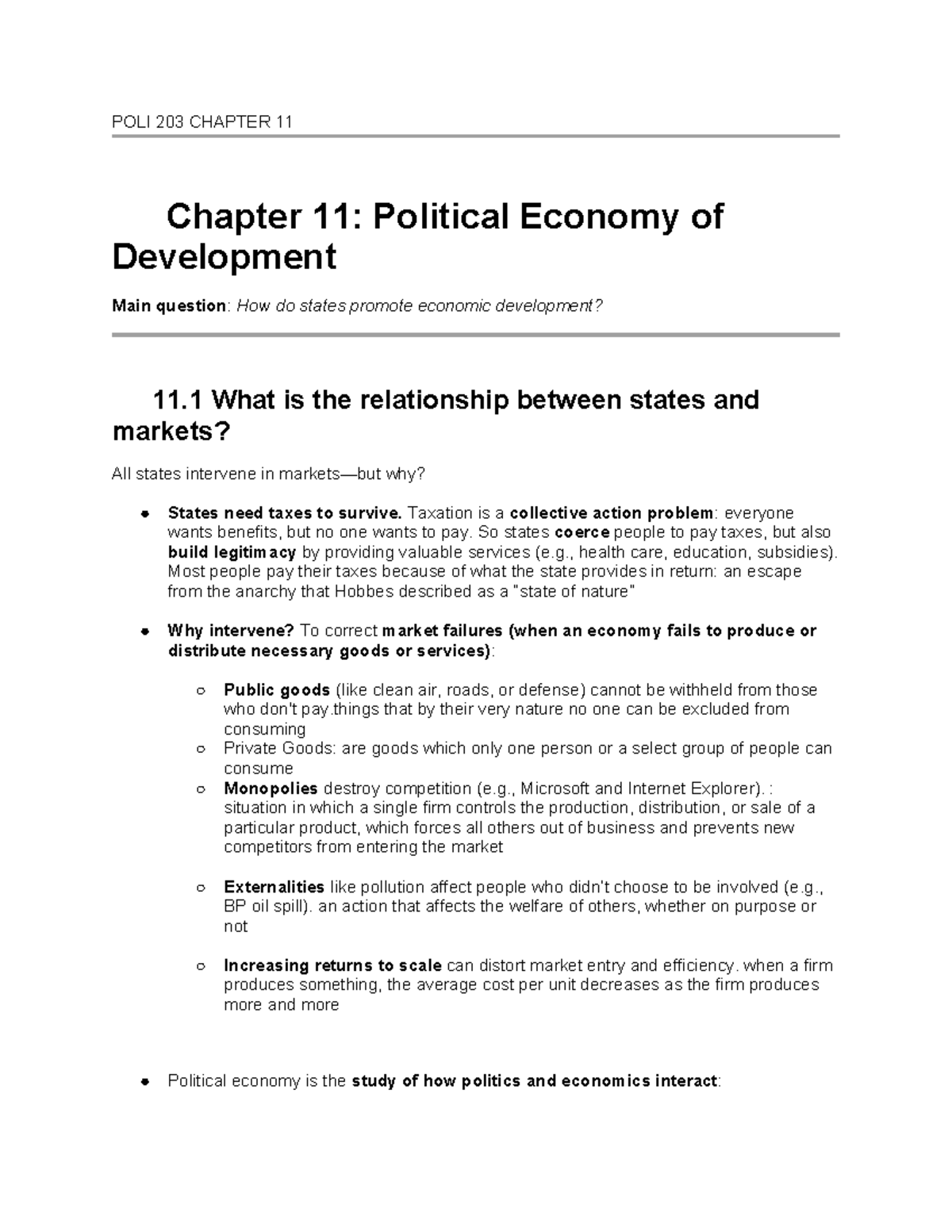 POLI 203 CHAPTER 11 - Political Economy of Development Insights - Studocu