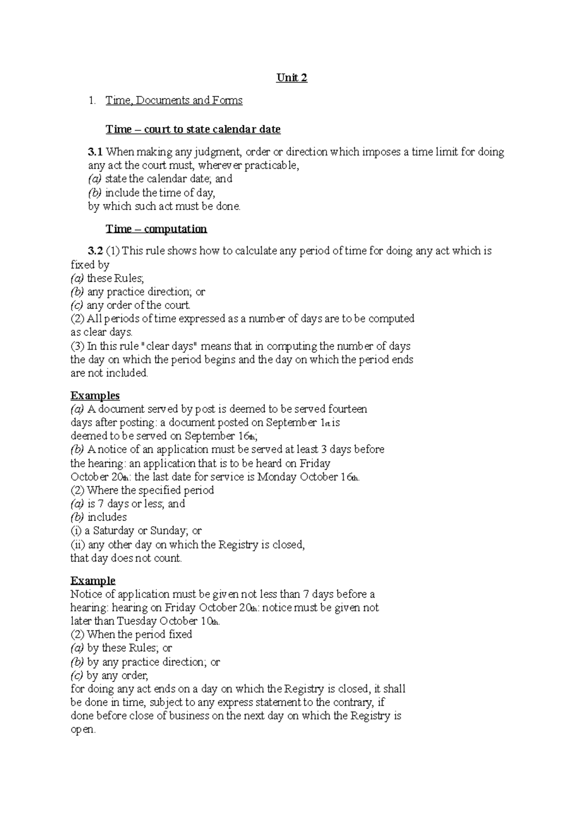 Unit 2: Key Notes on Time, Documents, and Filing Principles - Studocu