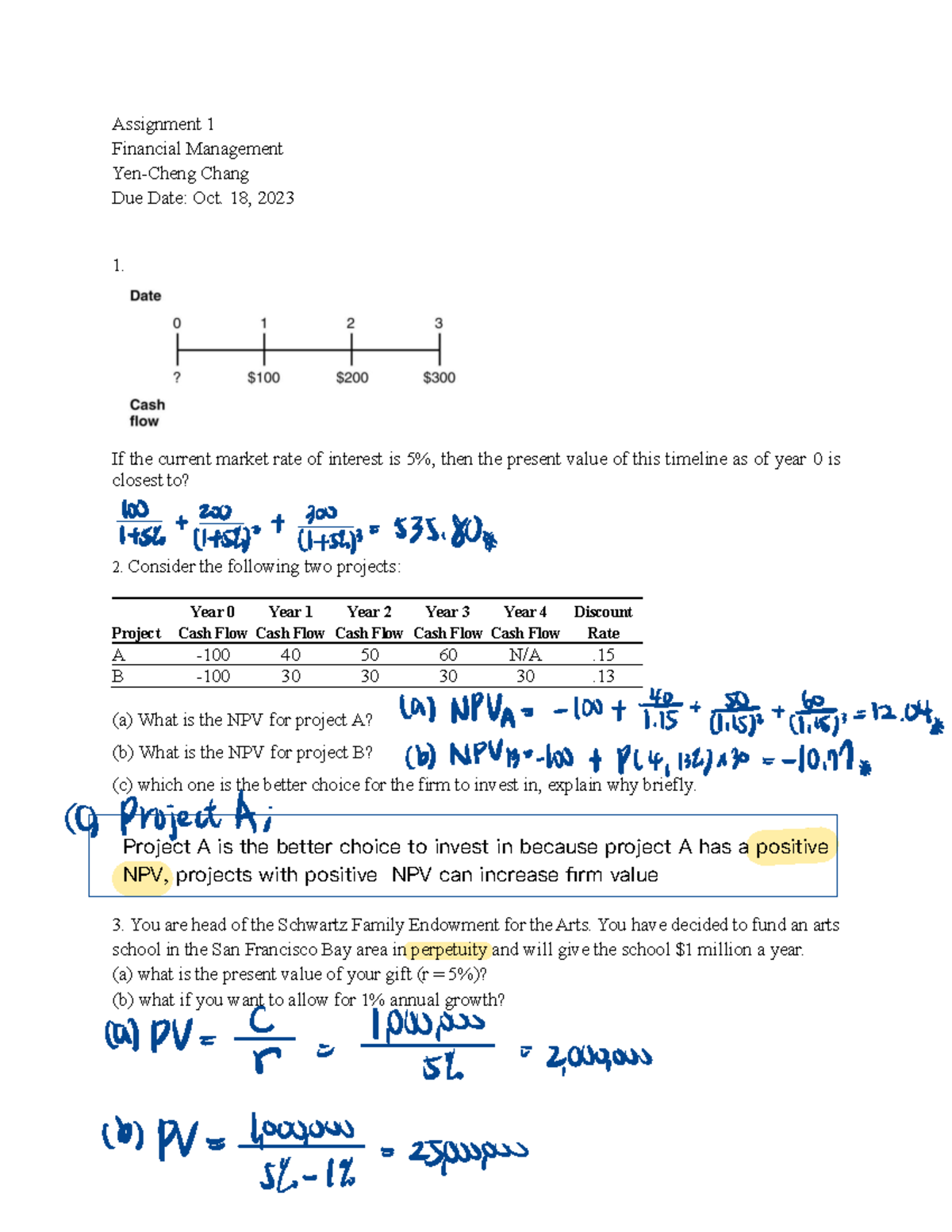 Financial management homework - Assignment 1 Financial Management Yen ...