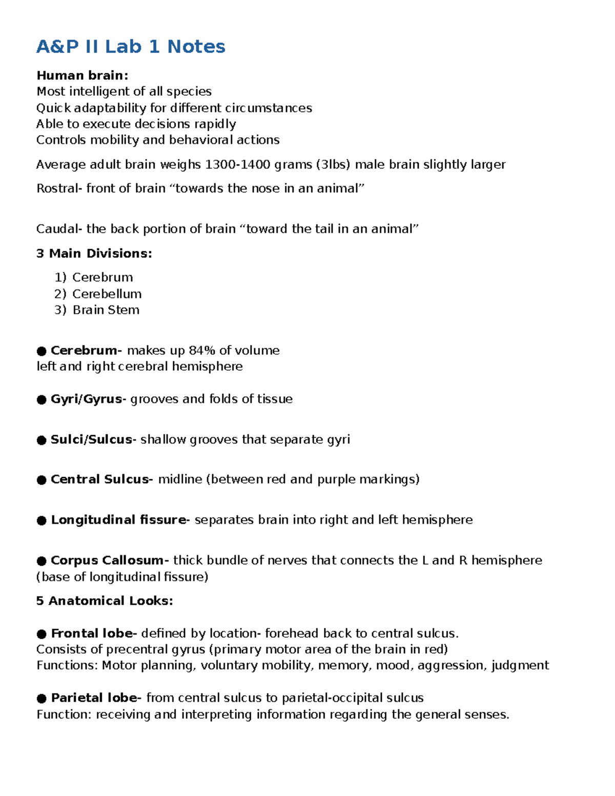 A&PII Lab1 - Biod 152 Lecture Notes with pictures if applicable - A&P ...