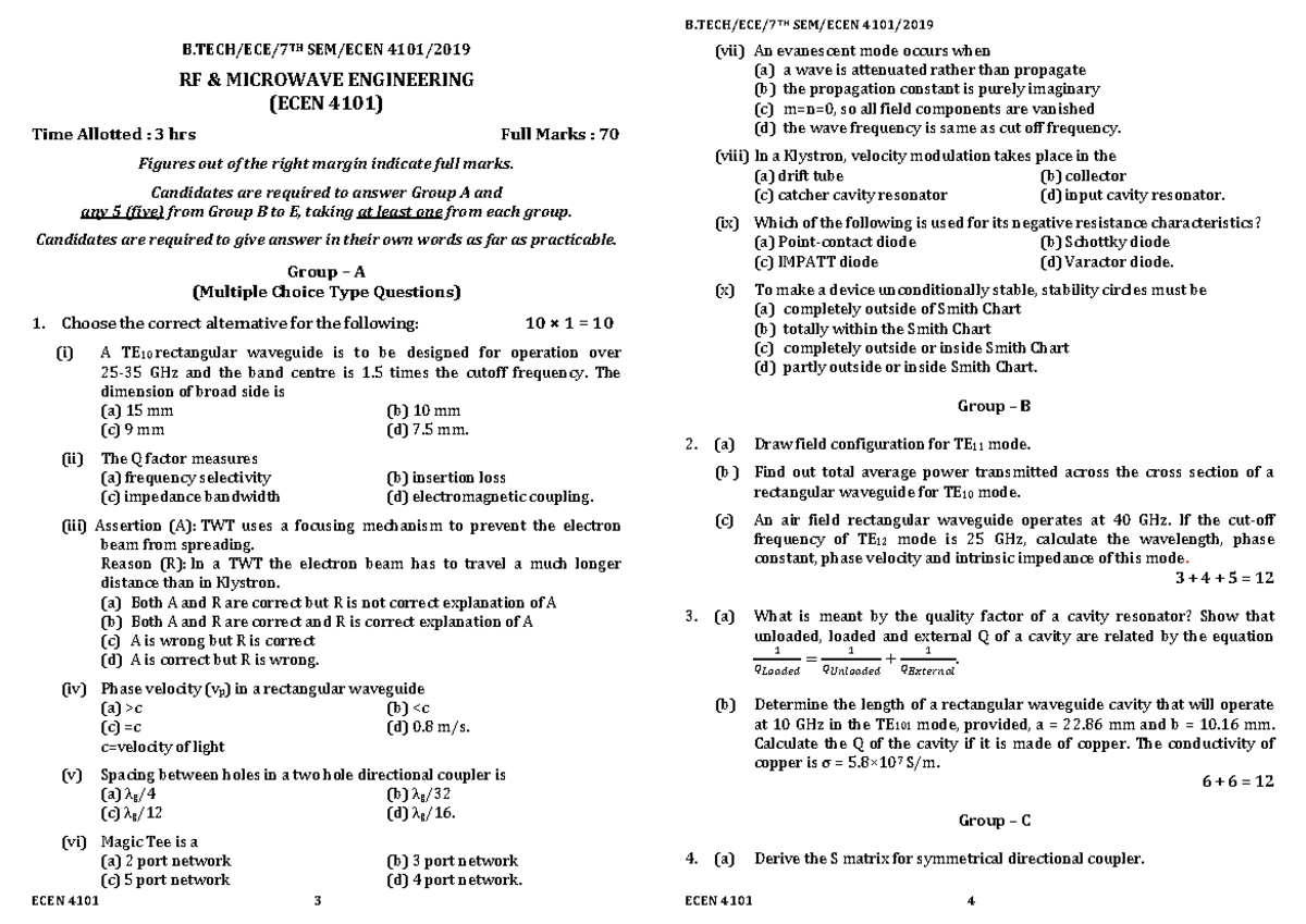 RF Microwave Engineering Midterm Study Notes (ECEN 4101) - Studocu