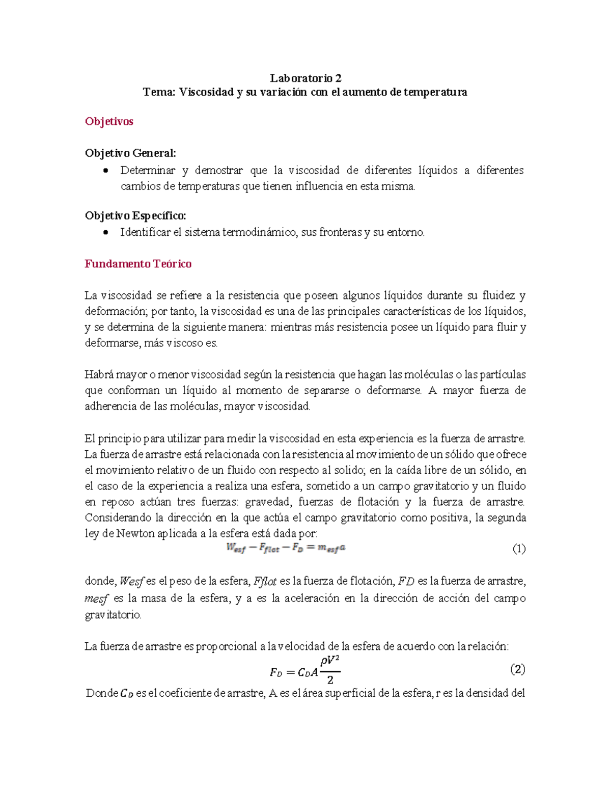 Laboratorio 2: Estudio de la Viscosidad y su Variación con la Temperatura - Document Preview