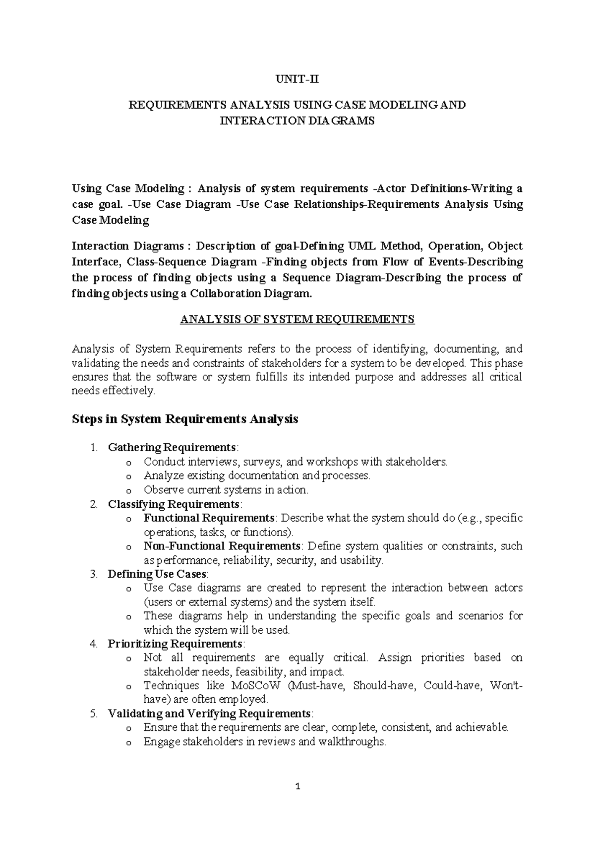 REQUIREMENTS ANALYSIS USING UML: CASE MODELING & INTERACTION DIAGRAMS ...