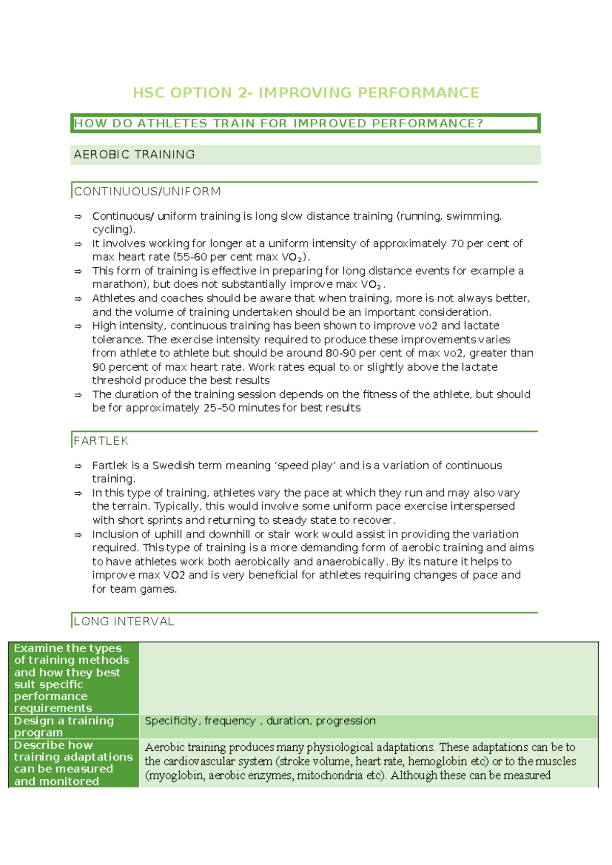 HSC Option 2: Improving Performance in Aerobic Training and Techniques ...