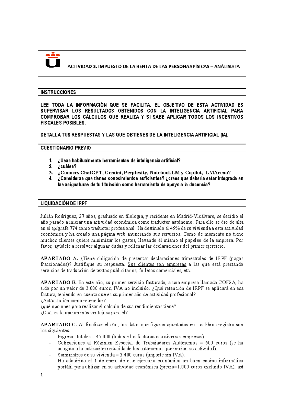 Actividad IA: Análisis del Impuesto sobre la Renta de las Personas ...