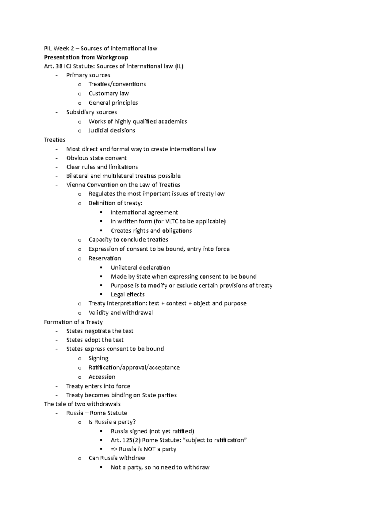 PIL Week 2 - Sources of International Law: Key Lecture Notes and ...