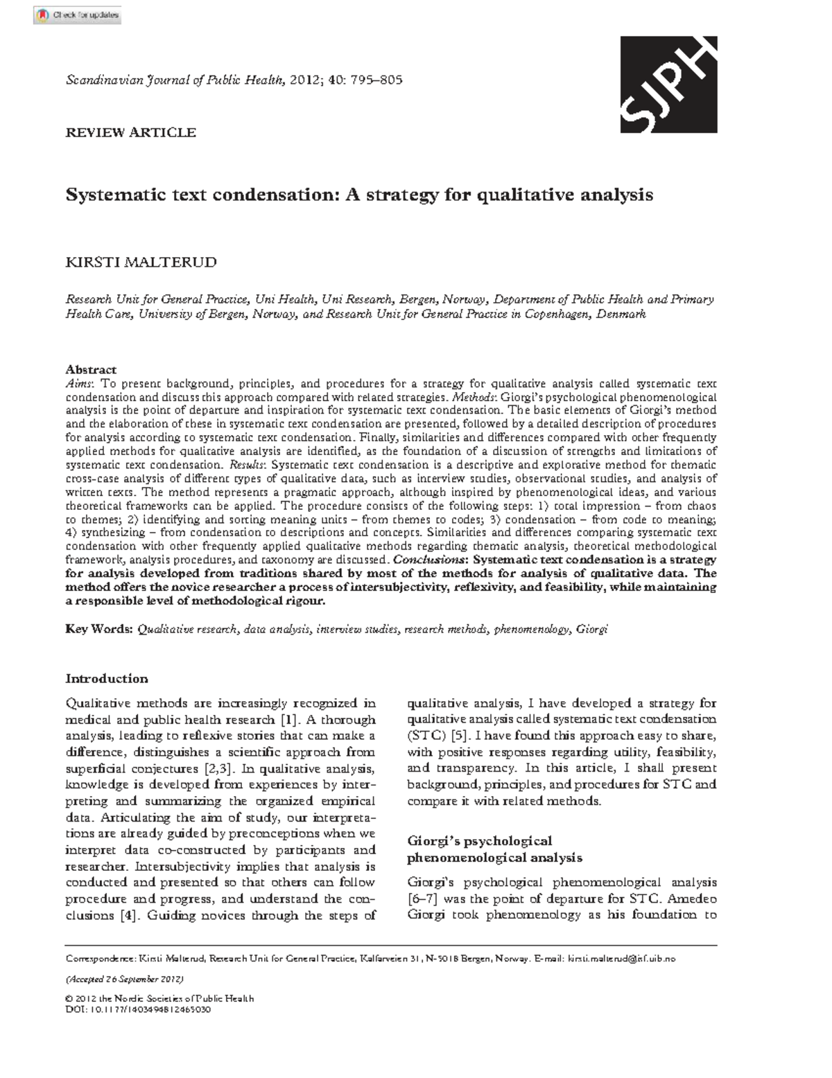 Systematic Text Condensation: A Qualitative Analysis Strategy (465030 ...