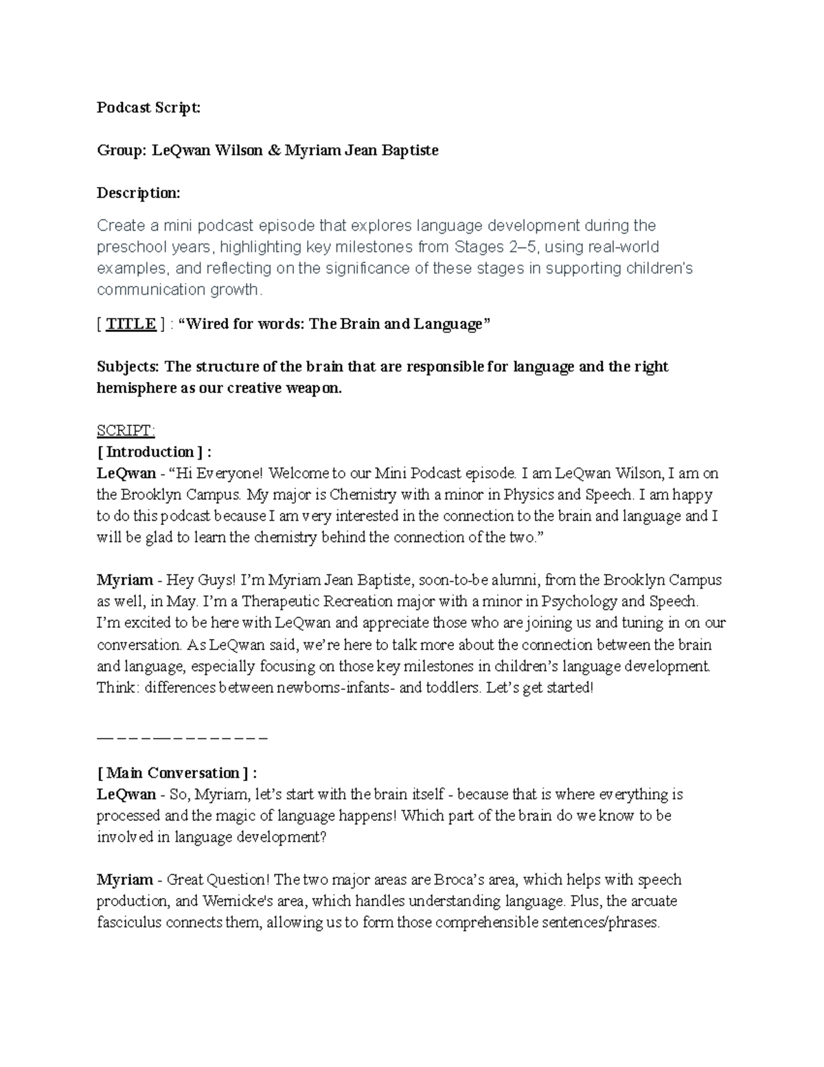 Podcast Script SPC 218 - Podcast Script: Group: LeQwan Wilson & Myriam ...
