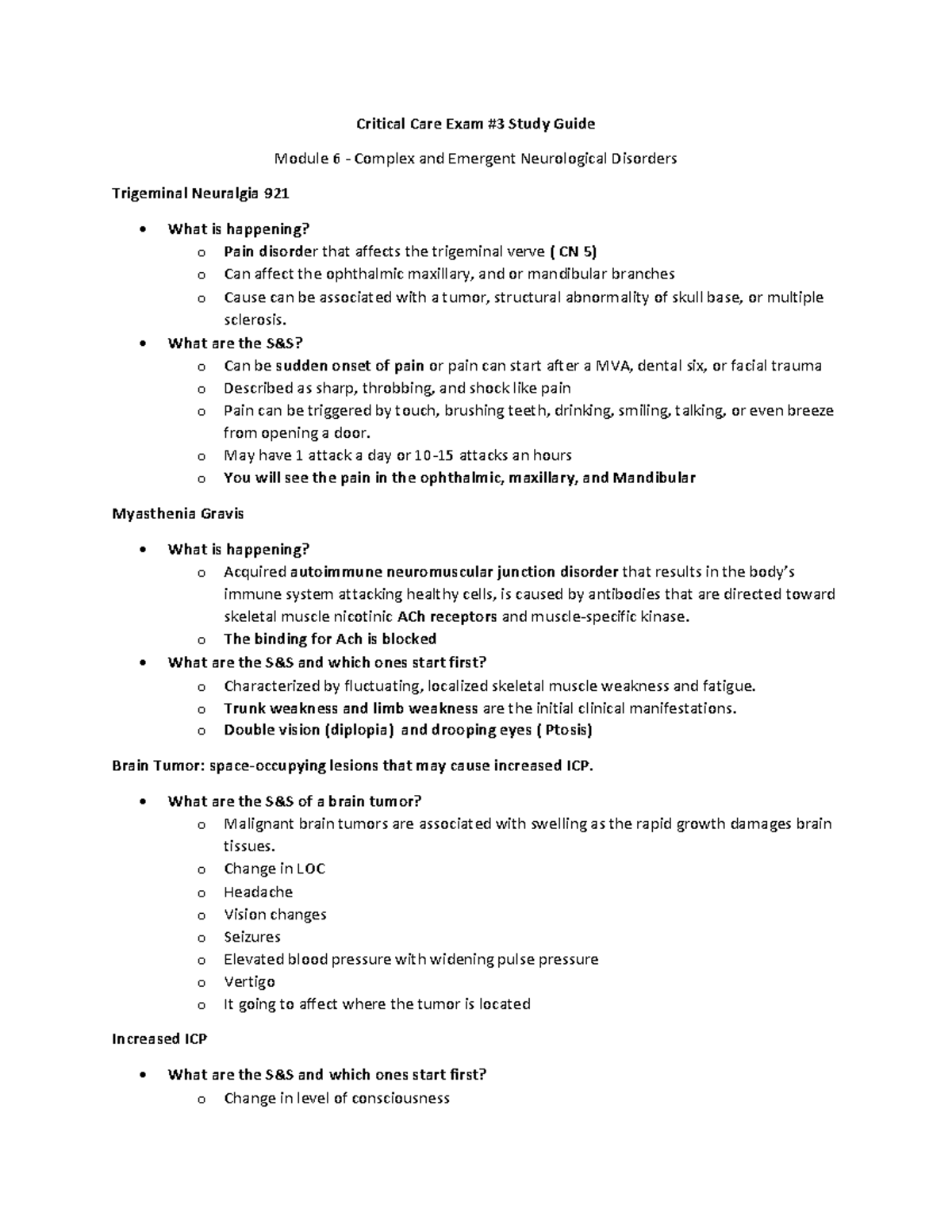 Exam 3 study guide copy - Notes - Critical Care Exam #3 Study Guide ...