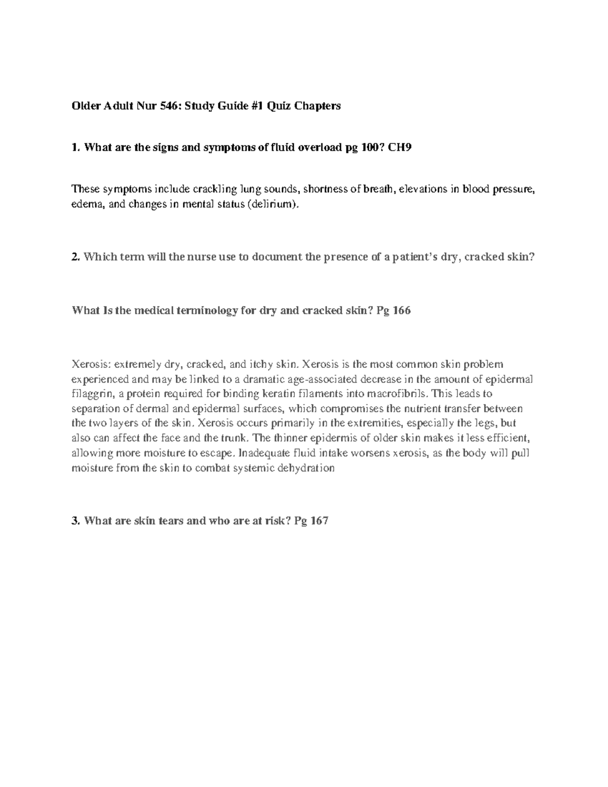 NUR 546 Study Guide: Key Concepts for Older Adult Care - Studocu