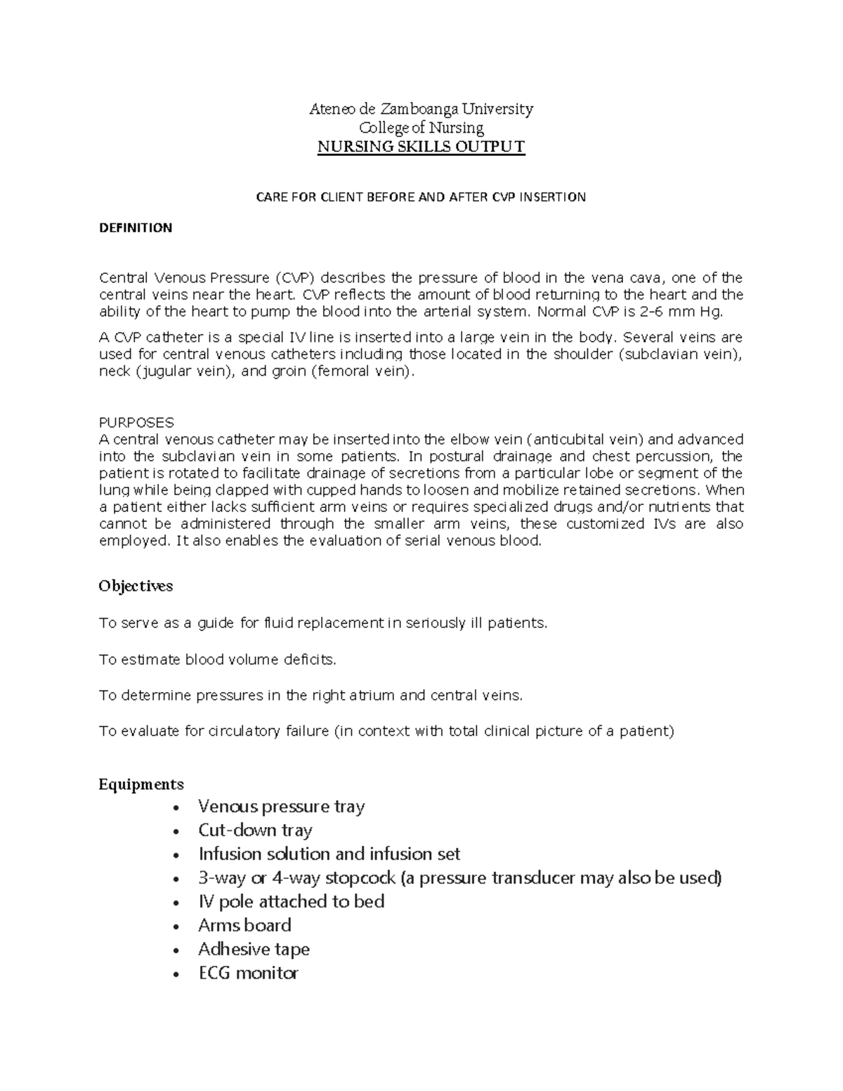 NURS-101: Care for Client Before & After CVP Insertion Guide - Studocu