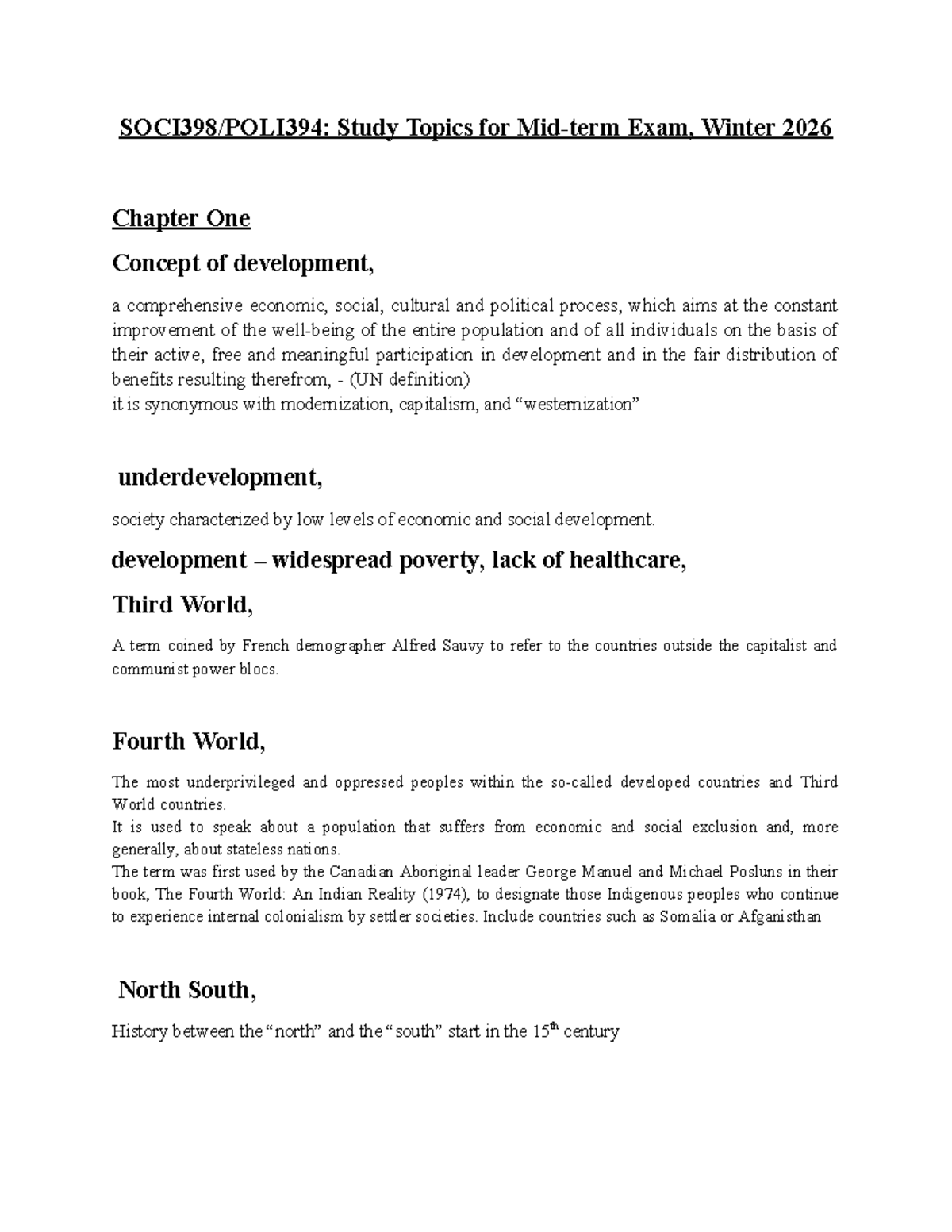 Study Topics for Exam: Development Concepts and Theories (Class Terms ...