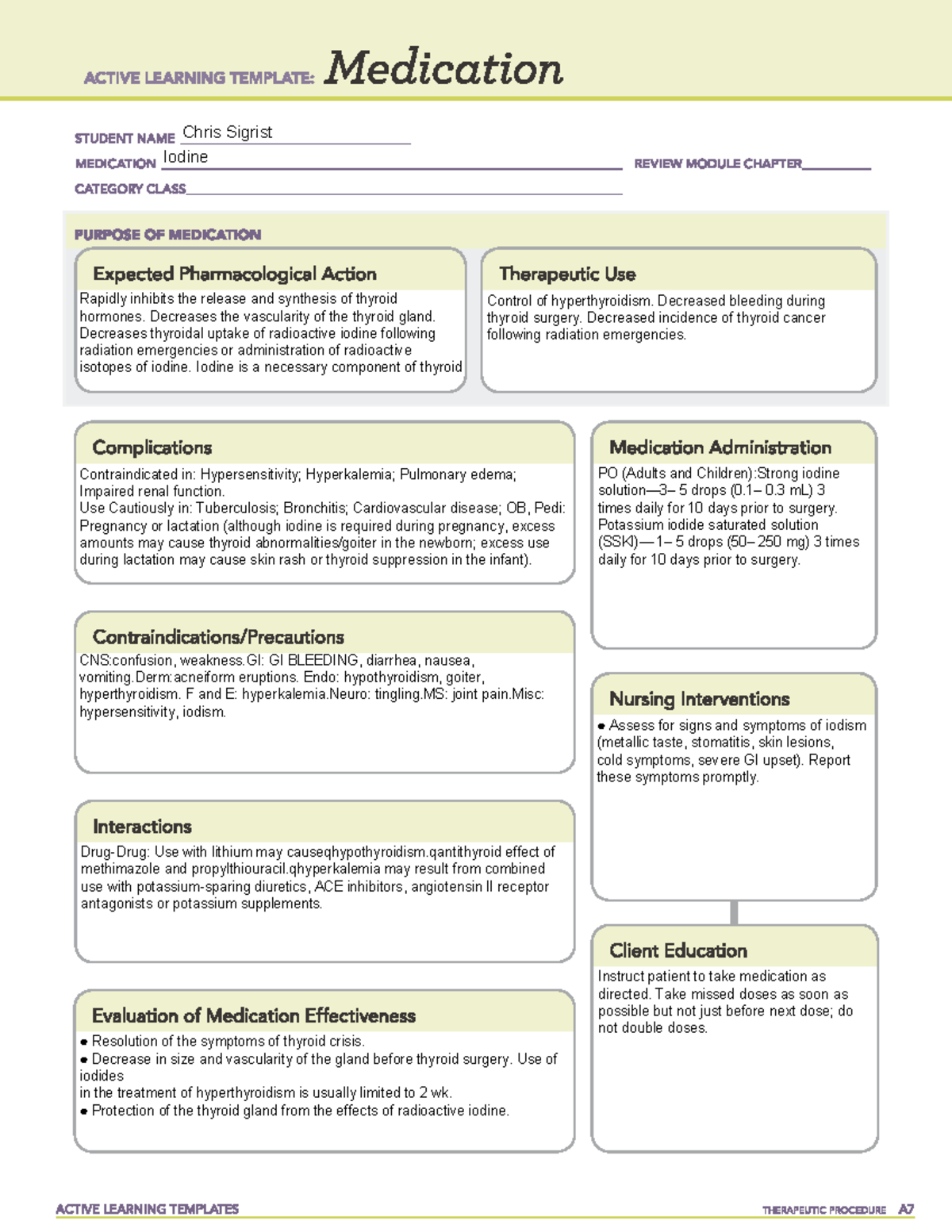 Iodine ati templates ACTIVE LEARNING TEMPLATE: Medication STUDENT