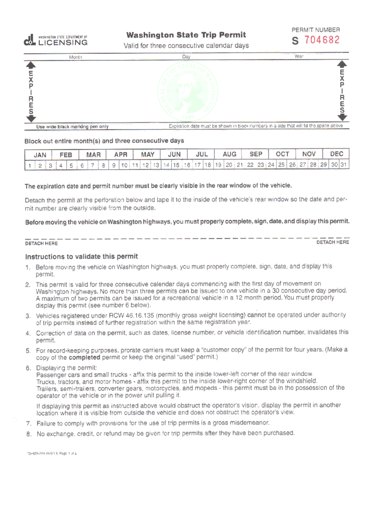 Washington State Trip Permit Template - Final Copy Instructions - Studocu