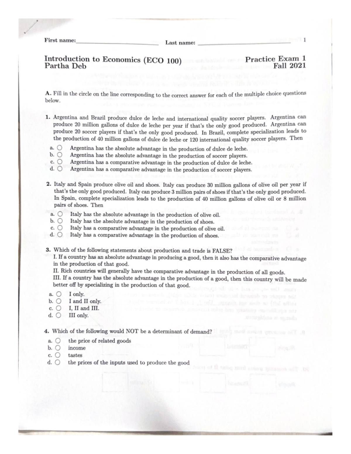 ECO 100 Fall 2021 Practice Exam 1 Review and Key Concepts - Studocu