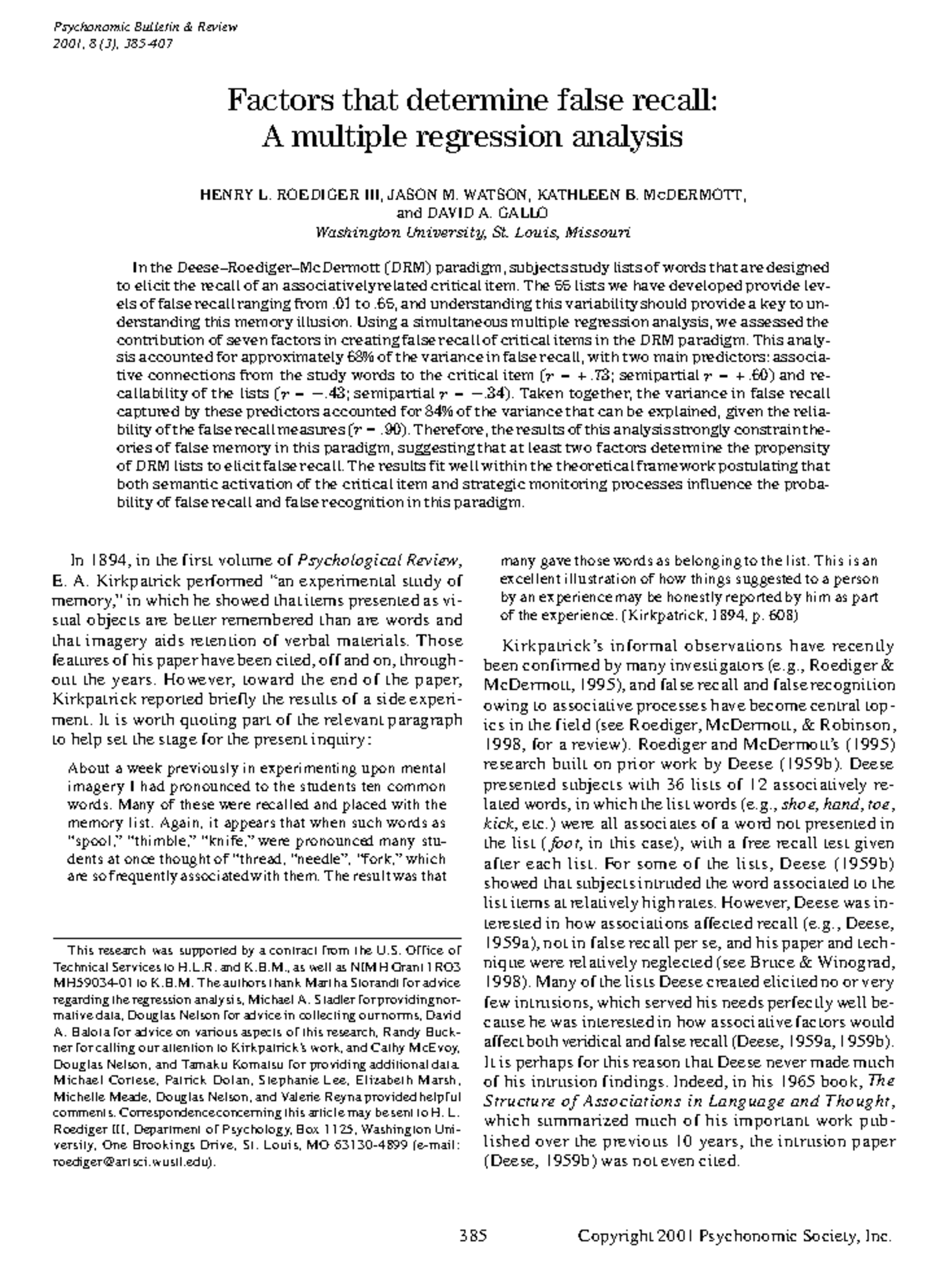 BF03196177 - Analyzing Factors Influencing False Recall in DRM Paradigm ...