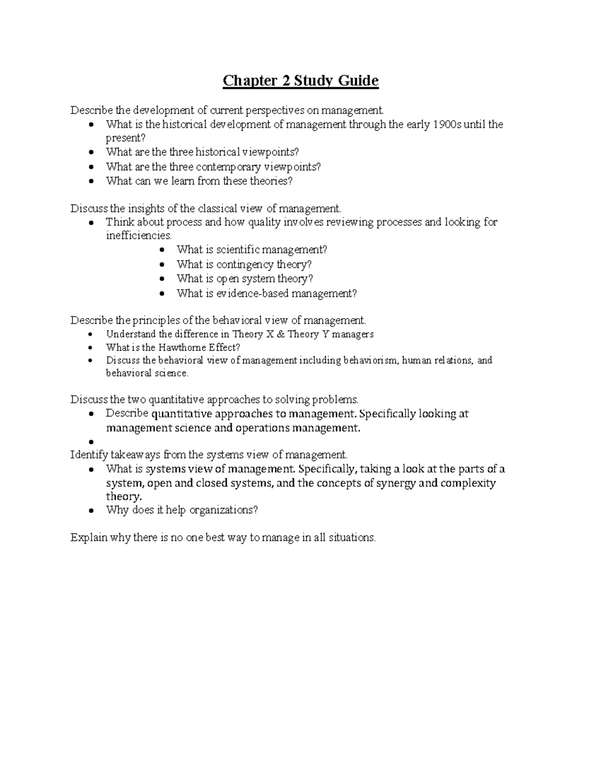 Chapter 2 Management Perspectives Study Guide - [Course Code] - Chapter ...