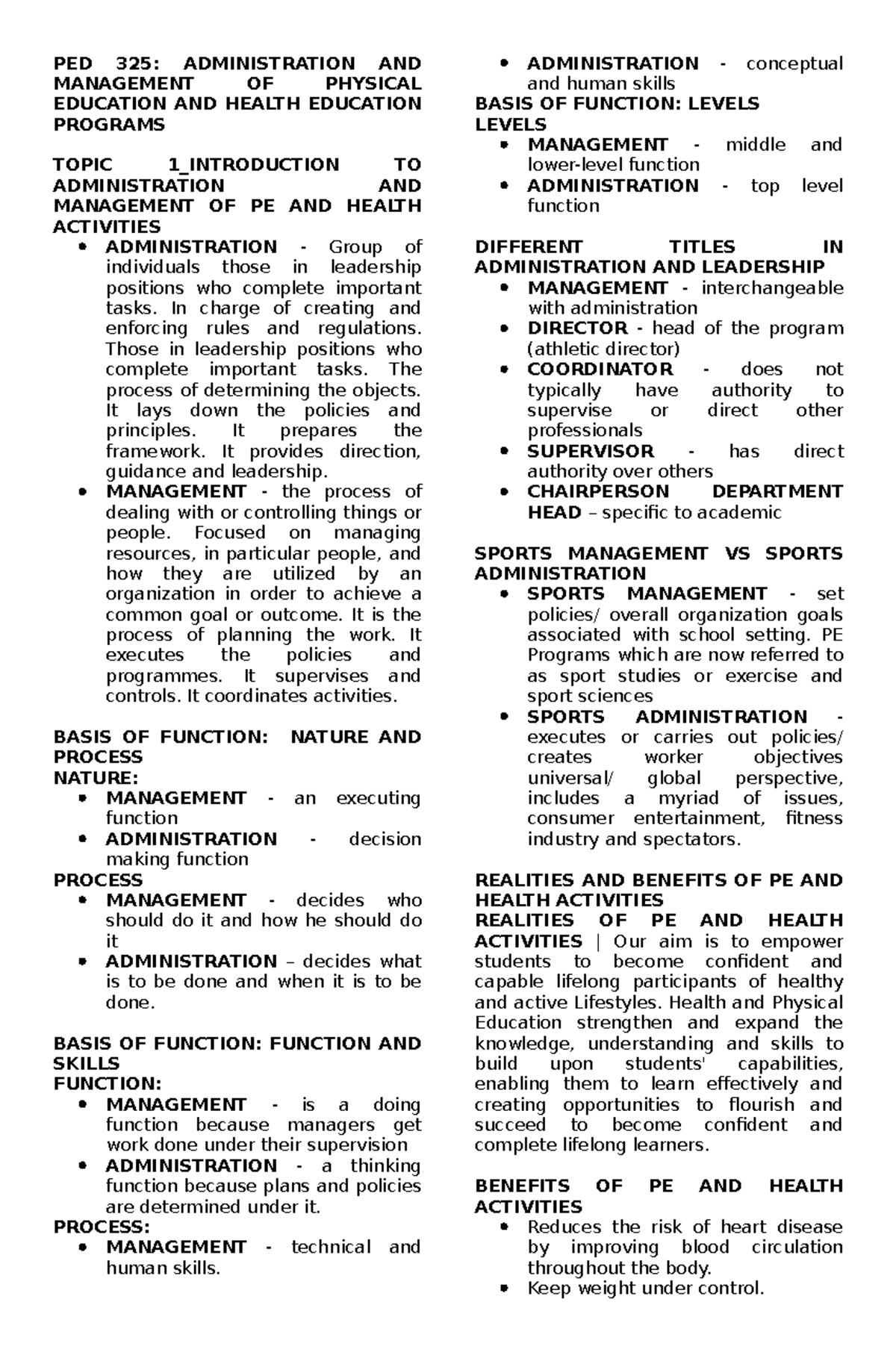 PED 325: Admin & Management of PE & Health Education Programs - Document Preview