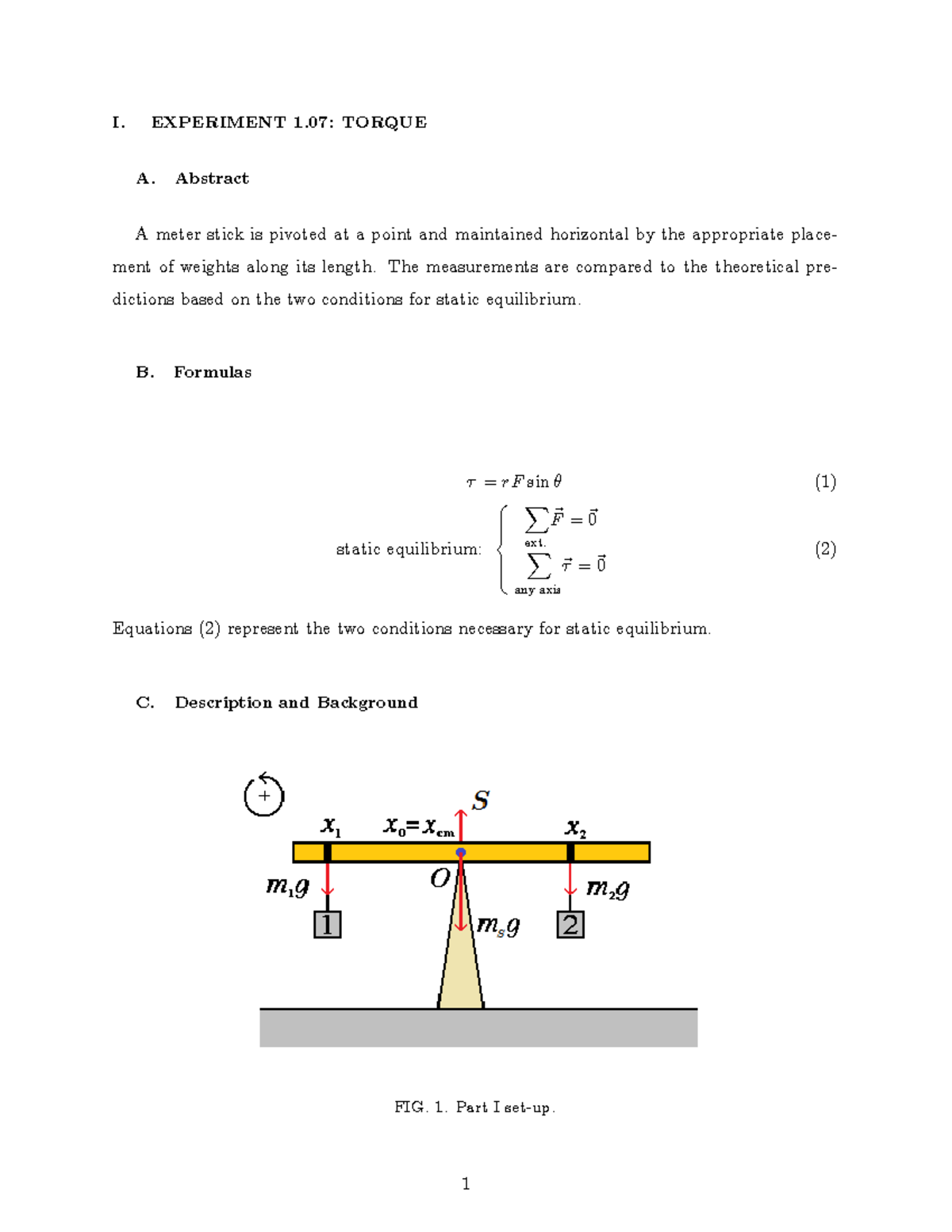 Lab Notes Exp1-07: Torque Experiment for Physics Lab Report - Studocu